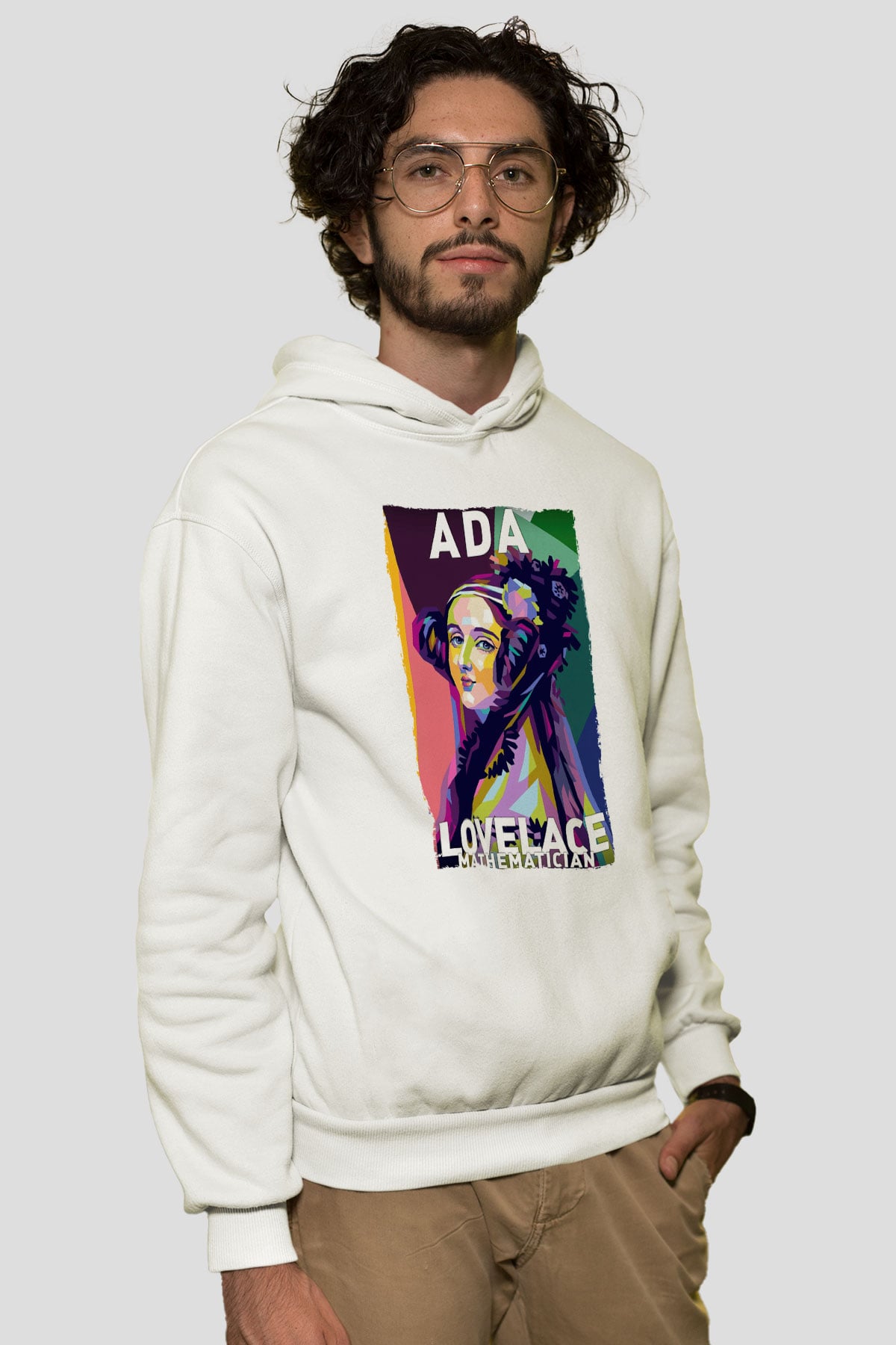 Ada Lovelace Baskılı Unisex Ekru Hoodie