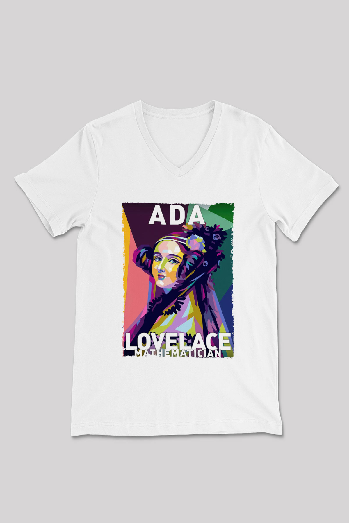 Ada Lovelace Baskılı Unisex V Yaka Beyaz Tişört - Tshirt