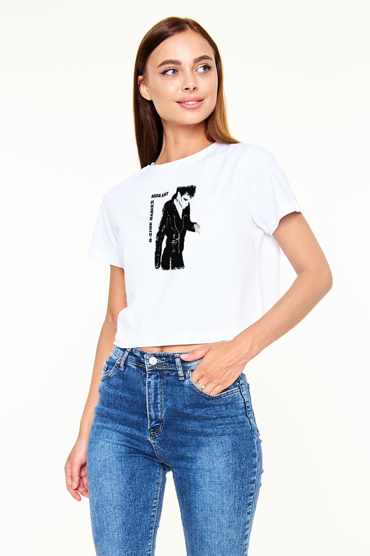 Adam Ant Baskılı Unisex Beyaz Crop Top Tişört