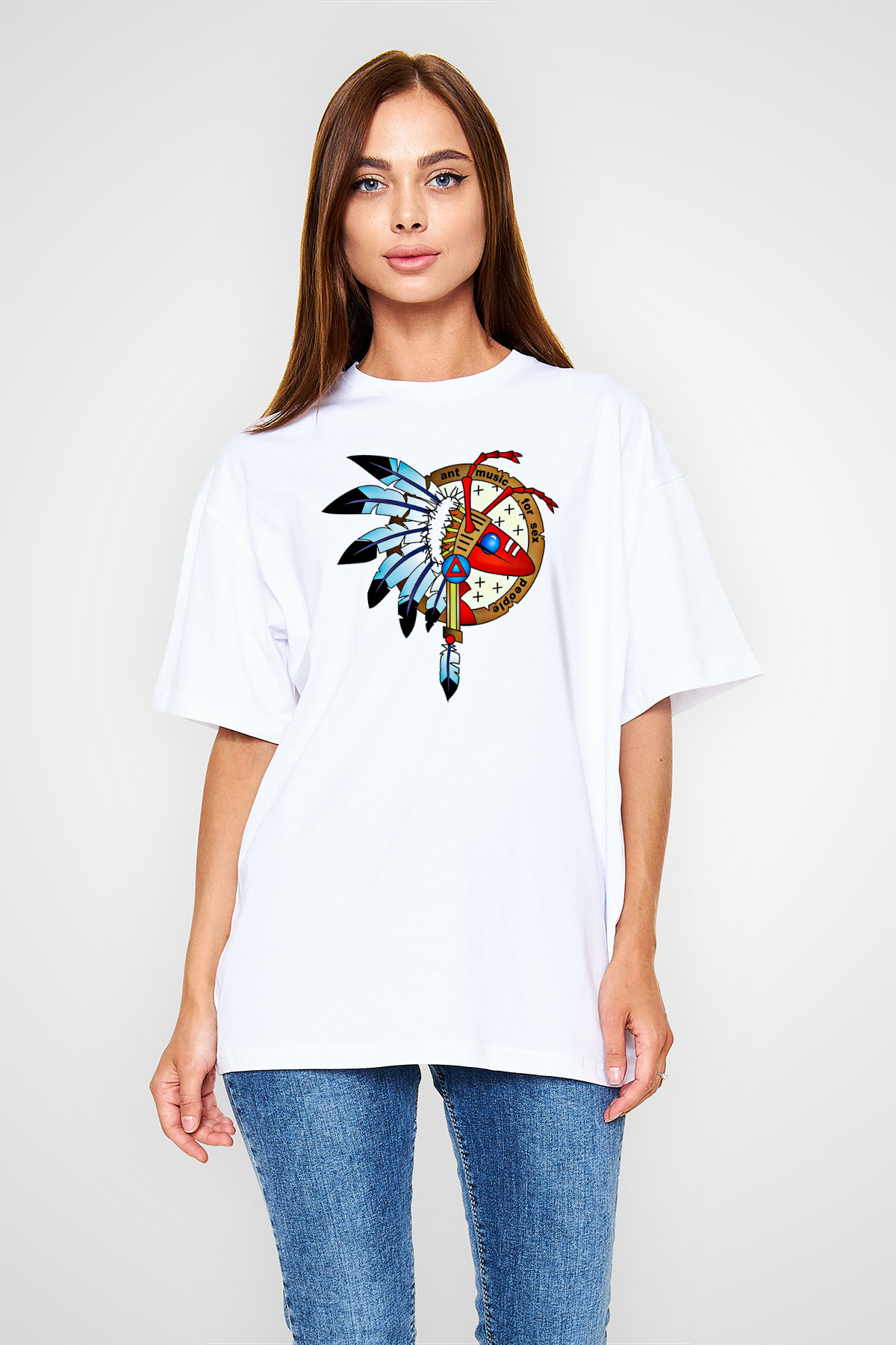 Adam Ant Baskılı Unisex Beyaz Oversize Tişört