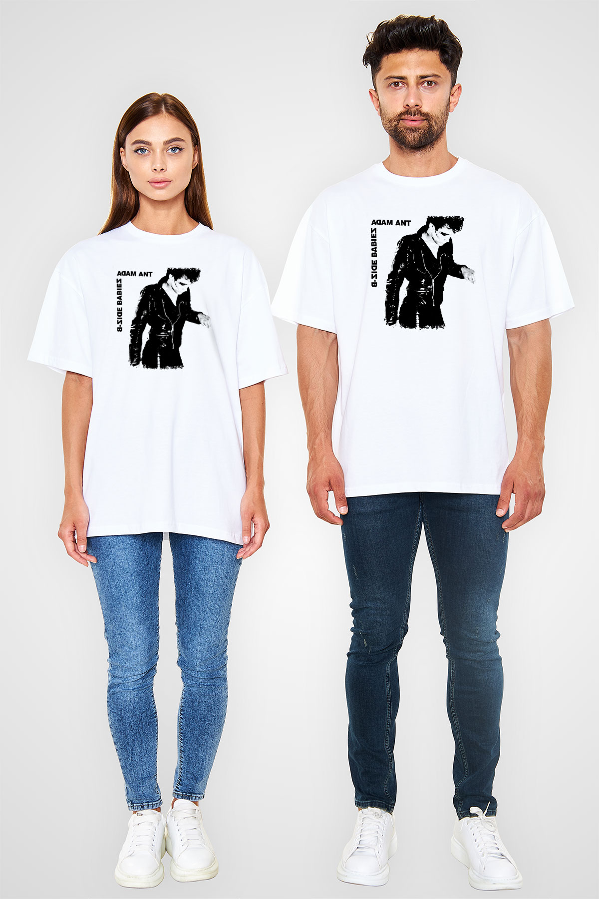 Adam Ant Baskılı Unisex Beyaz Oversize Tişört