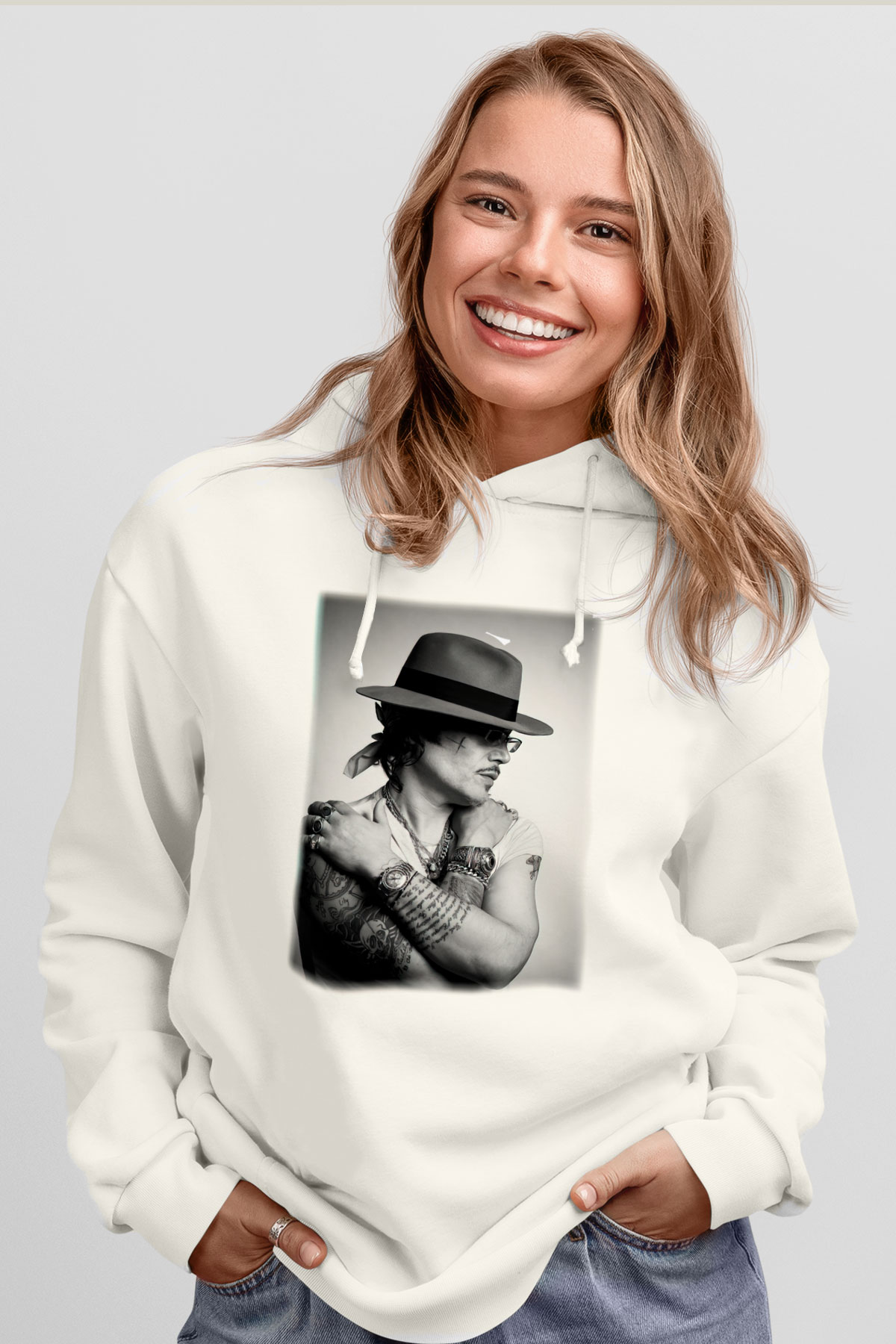 Adam Ant Beyaz Unisex Kapşonlu Sweatshirt