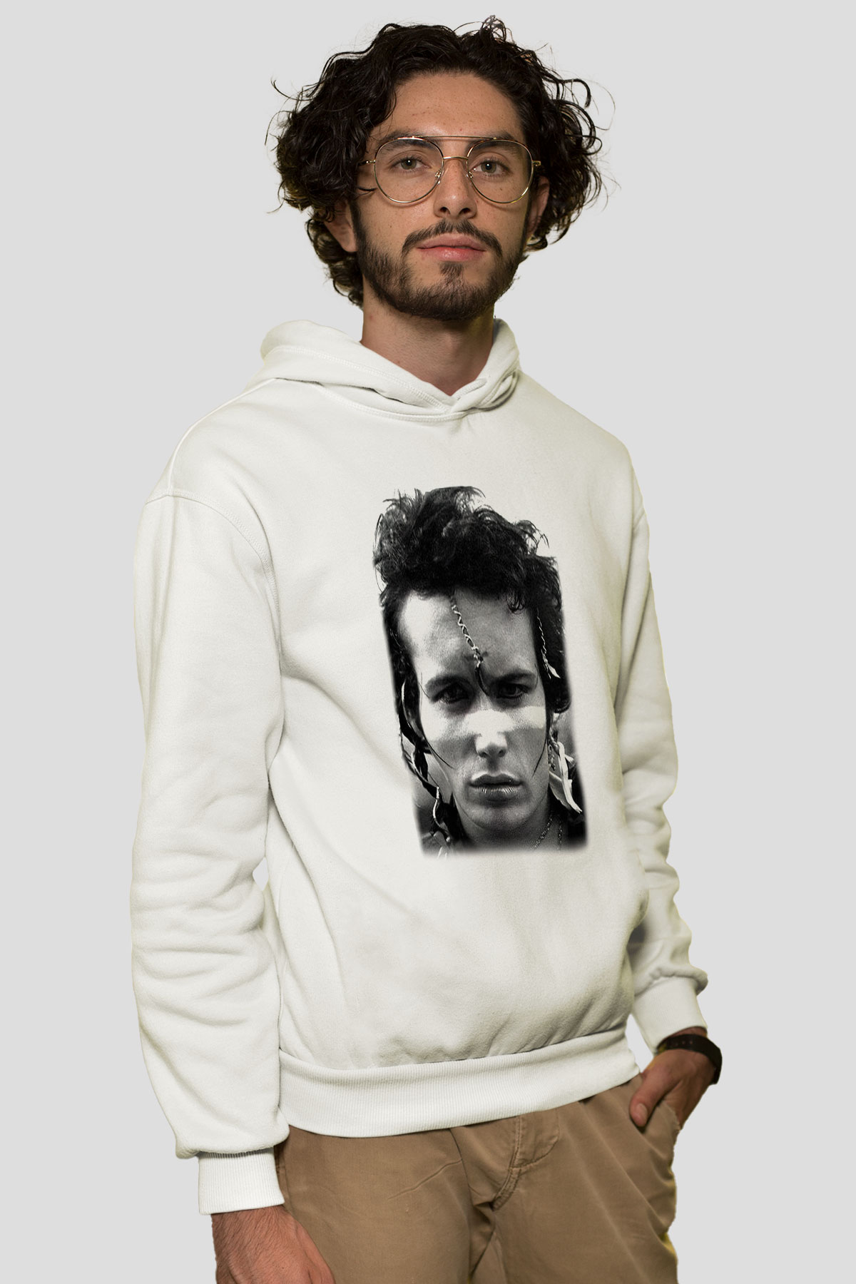 Adam Ant Beyaz Unisex Kapşonlu Sweatshirt