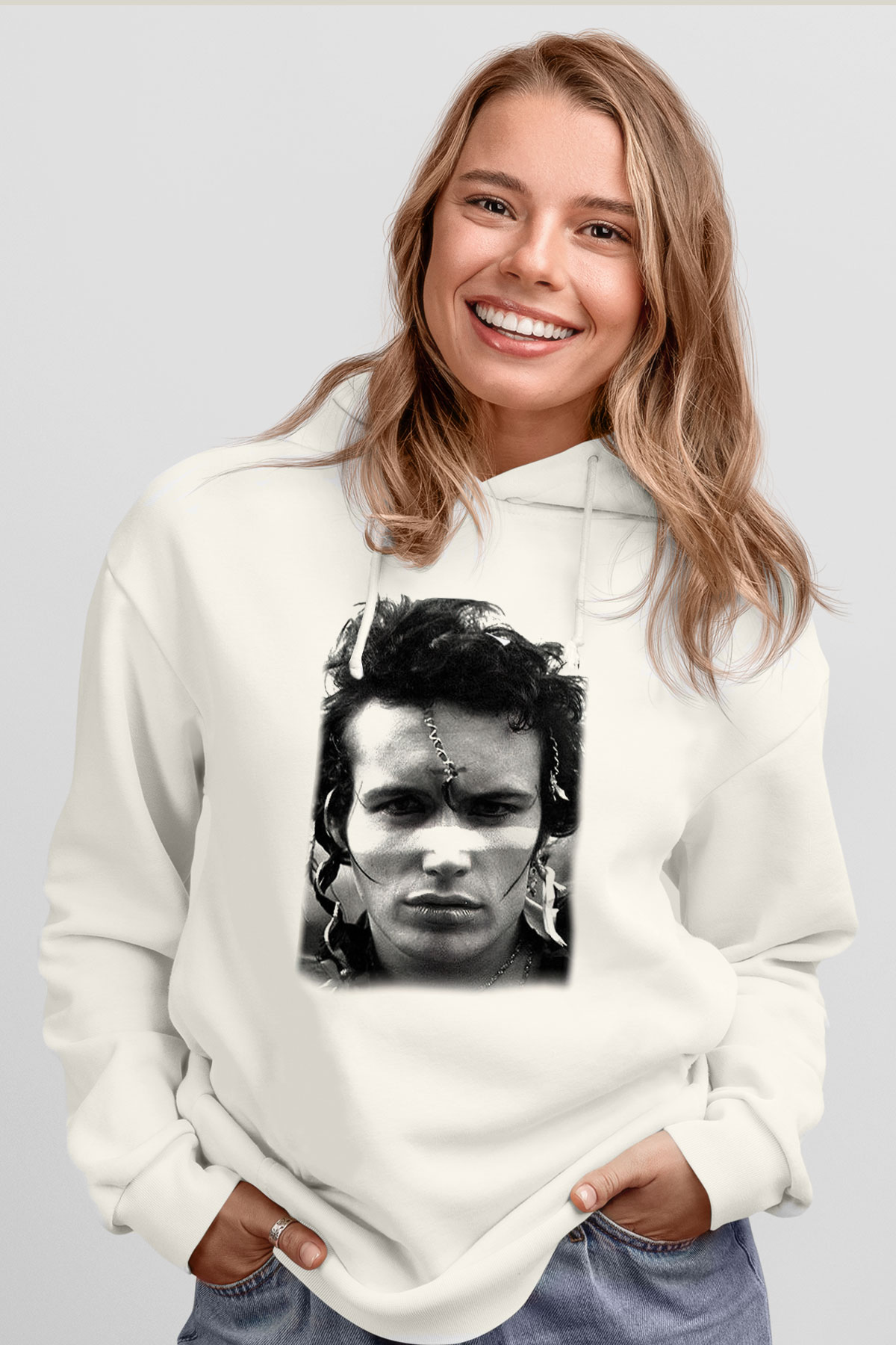 Adam Ant Beyaz Unisex Kapşonlu Sweatshirt