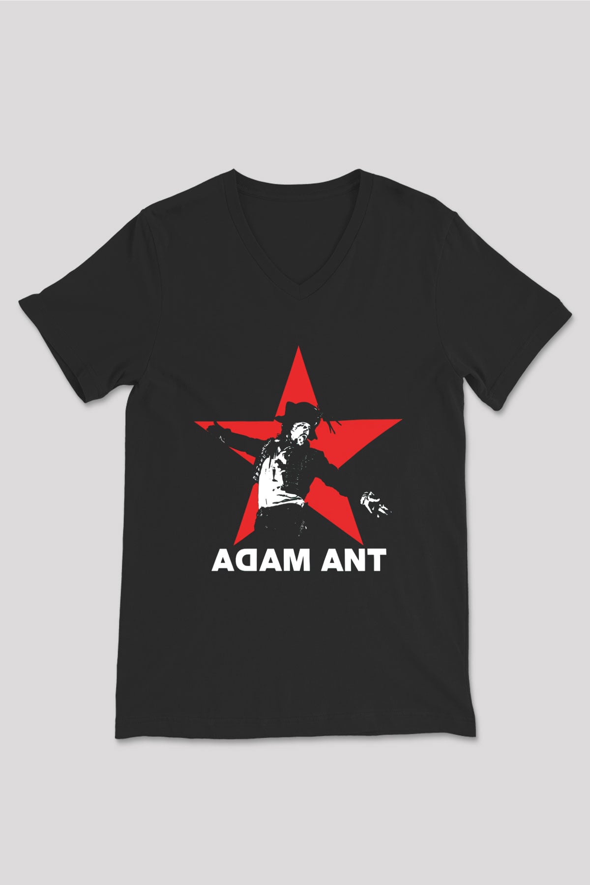 Adam Ant Siyah Unisex V Yaka Tişört T-Shirt