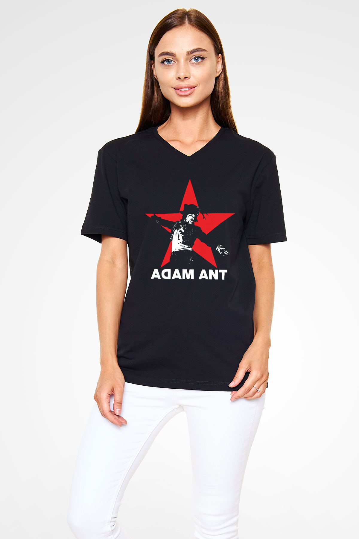 Adam Ant Siyah Unisex V Yaka Tişört T-Shirt