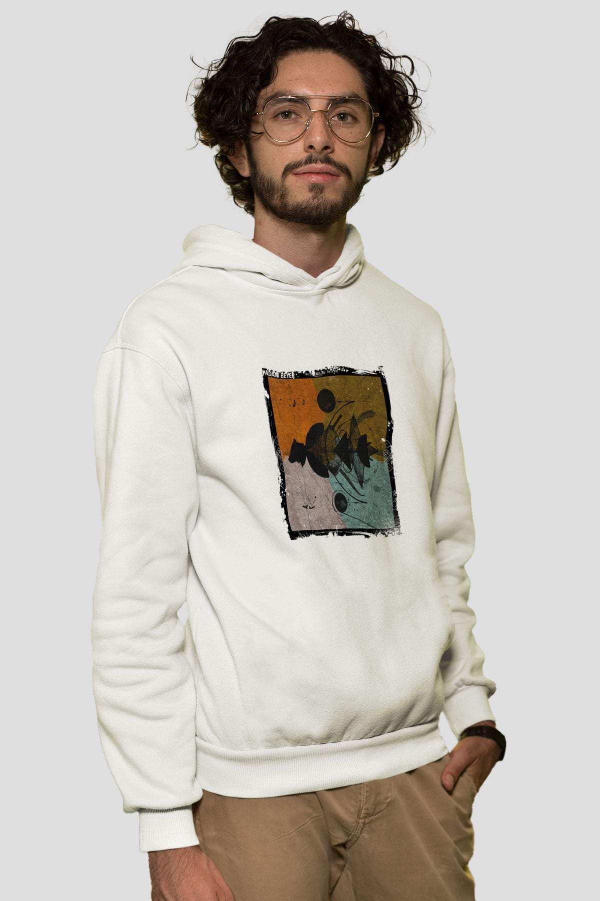 Adam BeyerBaskılı Beyaz Hoodie