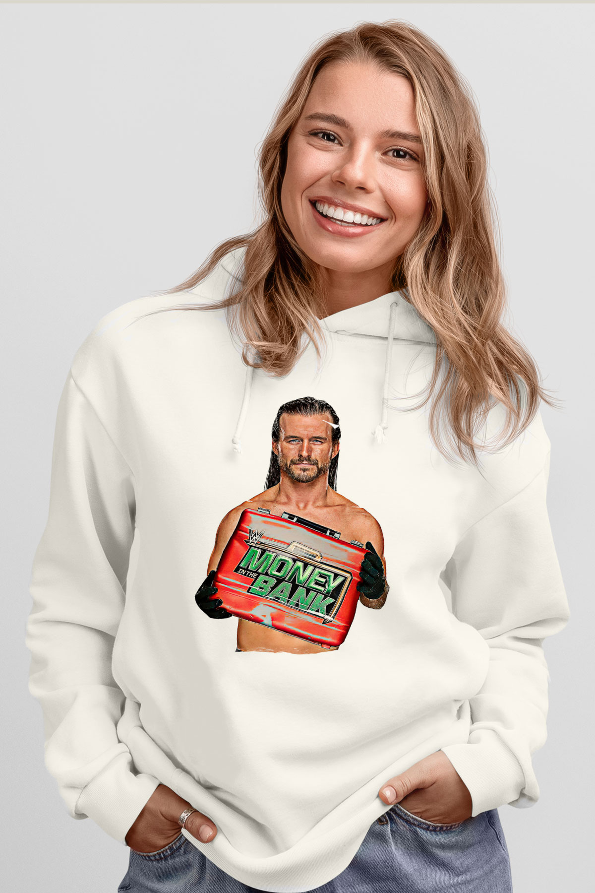 Adam Cole Baskılı Beyaz Unisex Hoodie