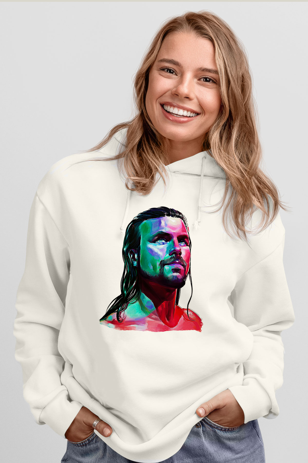 Adam Cole Baskılı Beyaz Unisex Hoodie