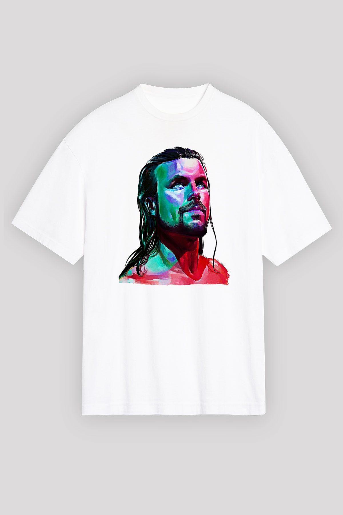 Adam Cole Baskılı Beyaz Unisex Oversize Tişört - Tshirt