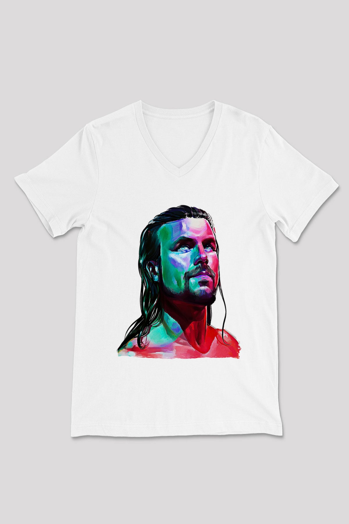 Adam Cole Baskılı Beyaz Unisex V Yaka Tişört - Tshirt