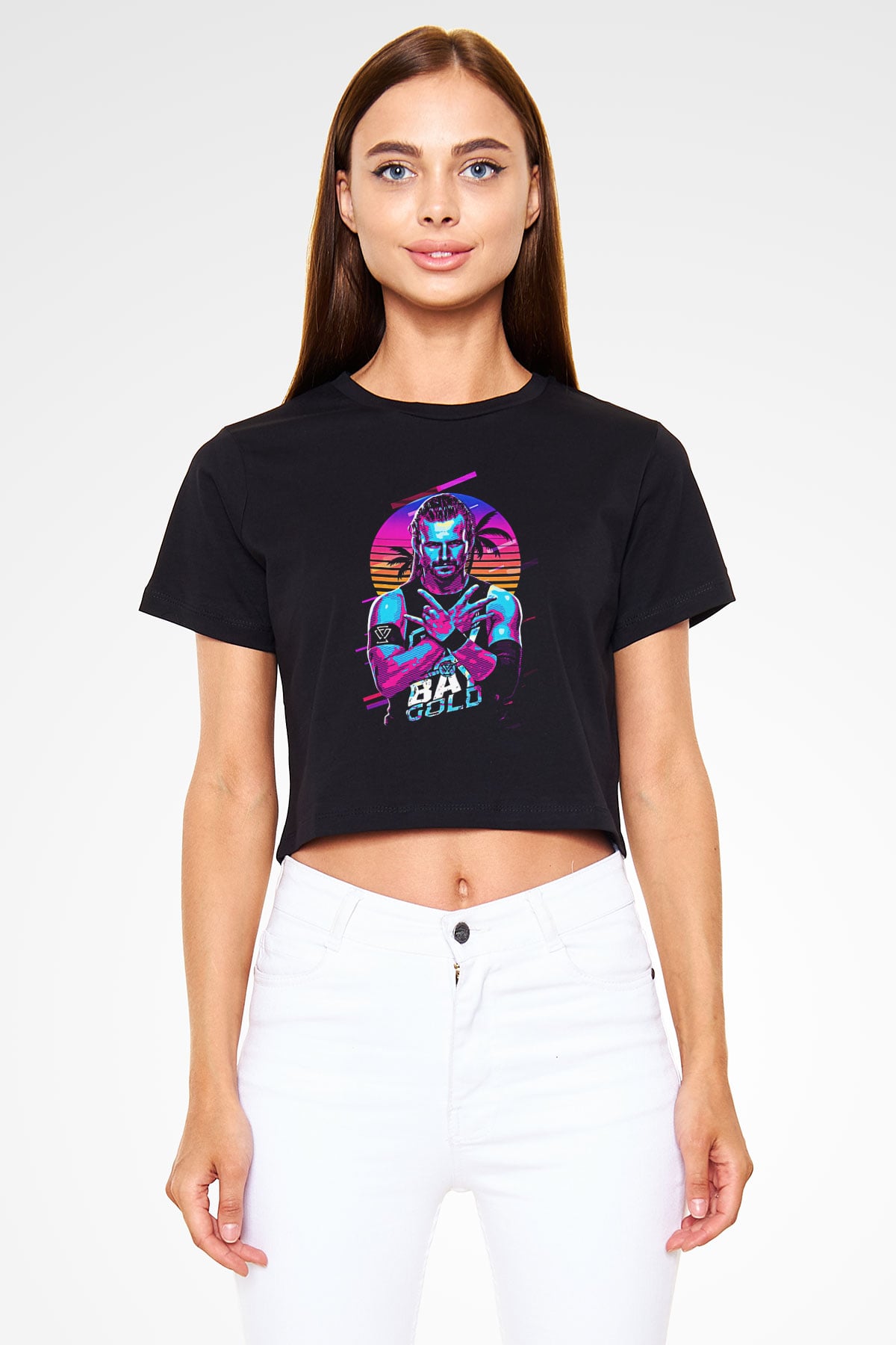 Adam Cole Baskılı Siyah Crop Top Kadın Tişört - Tshirt