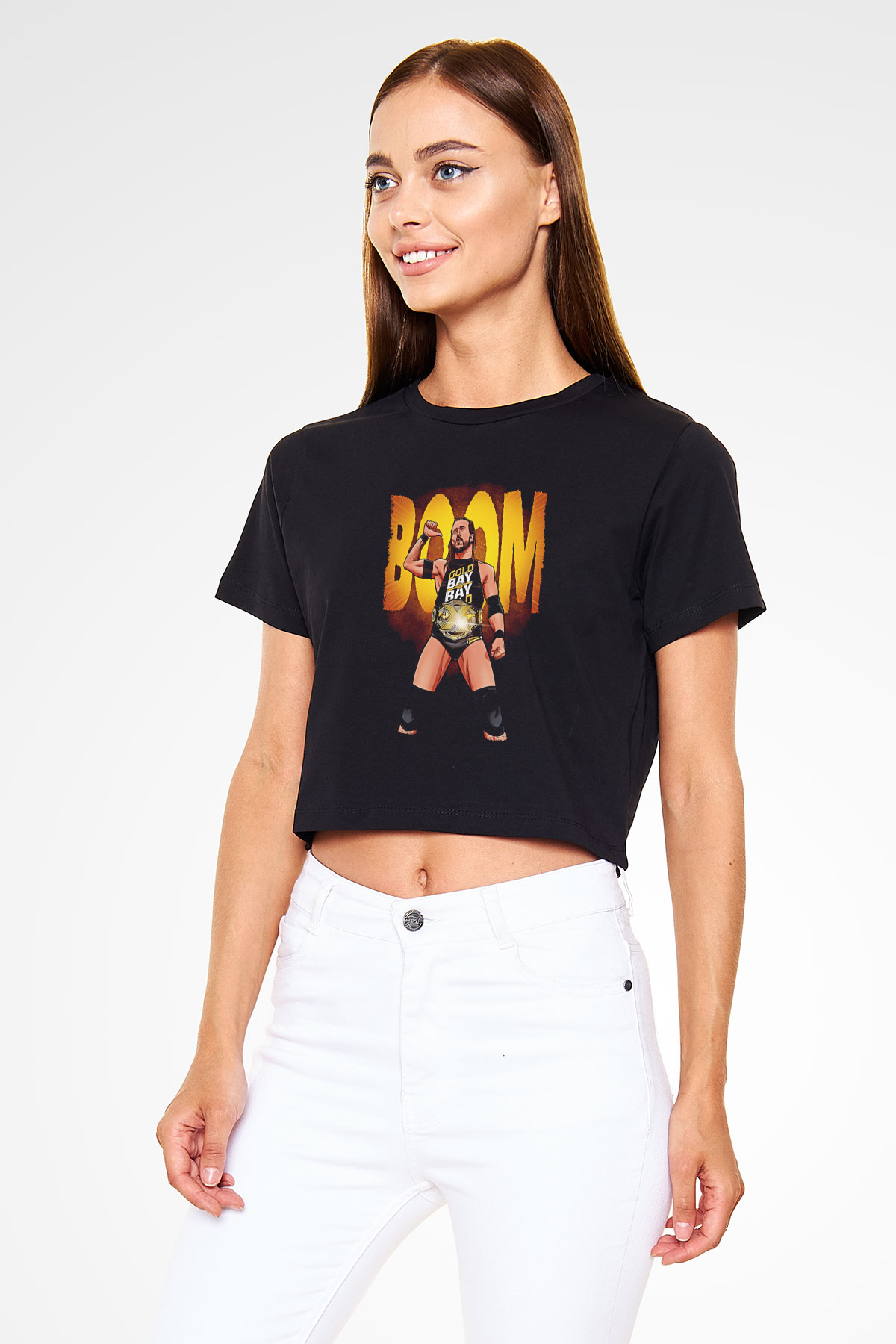 Adam Cole Baskılı Siyah Crop Top Kadın Tişört - Tshirt