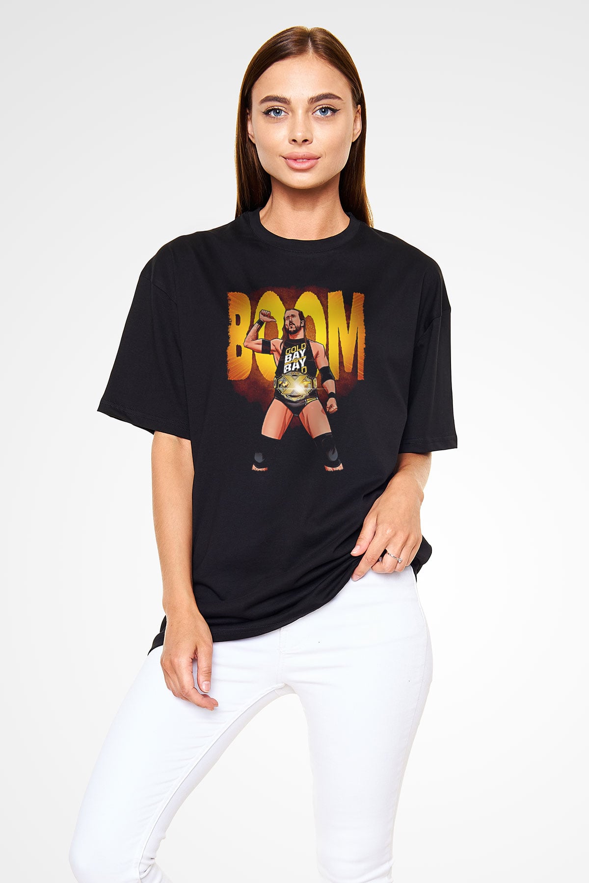 Adam Cole Baskılı Unisex Siyah Oversize Tişört - Tshirt
