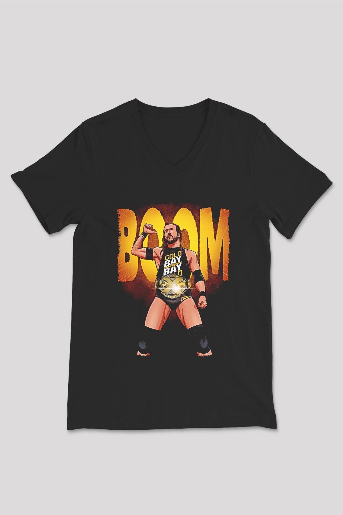 Adam Cole Baskılı Unisex Siyah V Yaka Tişört - Tshirt