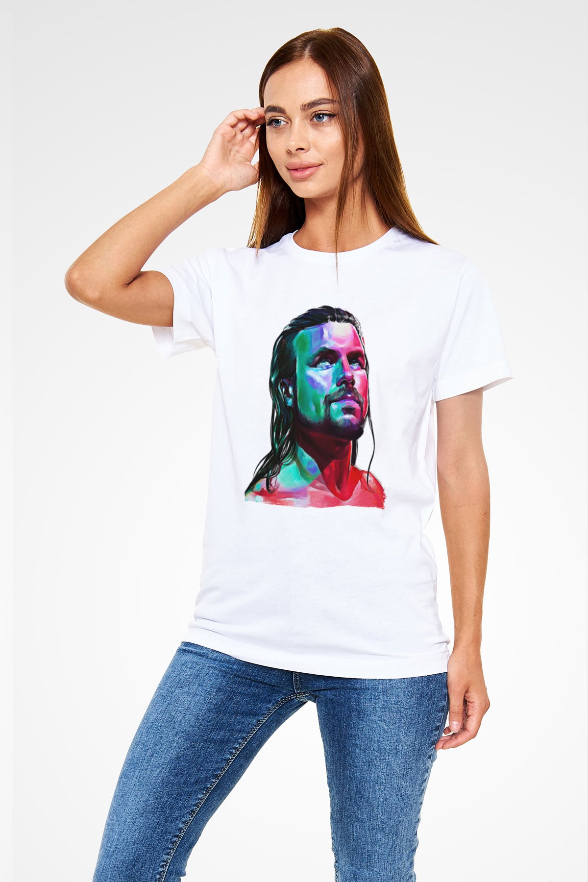 Adam Cole Unisex Baskılı Beyaz Tişört - Tshirt
