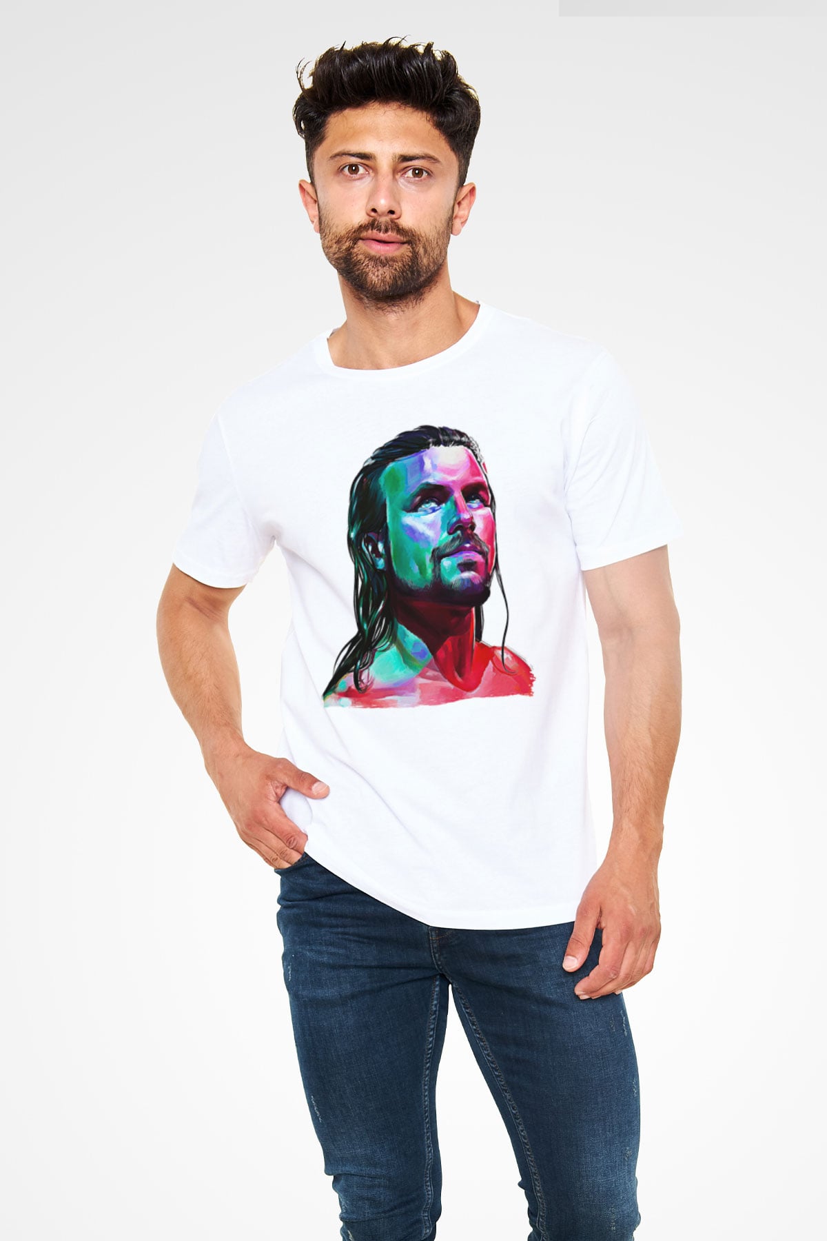 Adam Cole Unisex Baskılı Beyaz Tişört - Tshirt
