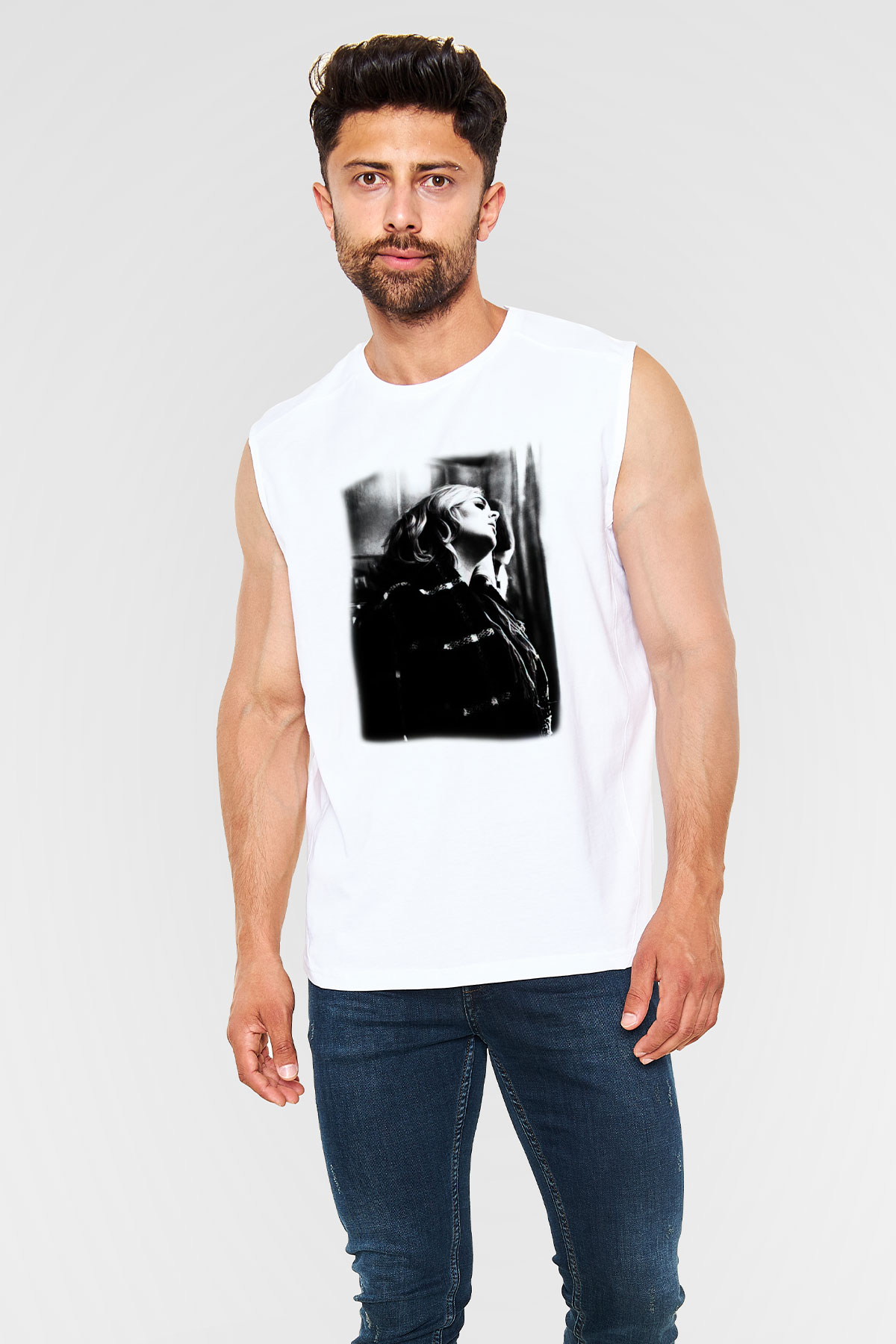 Adele Beyaz Unisex Kolsuz Tişört