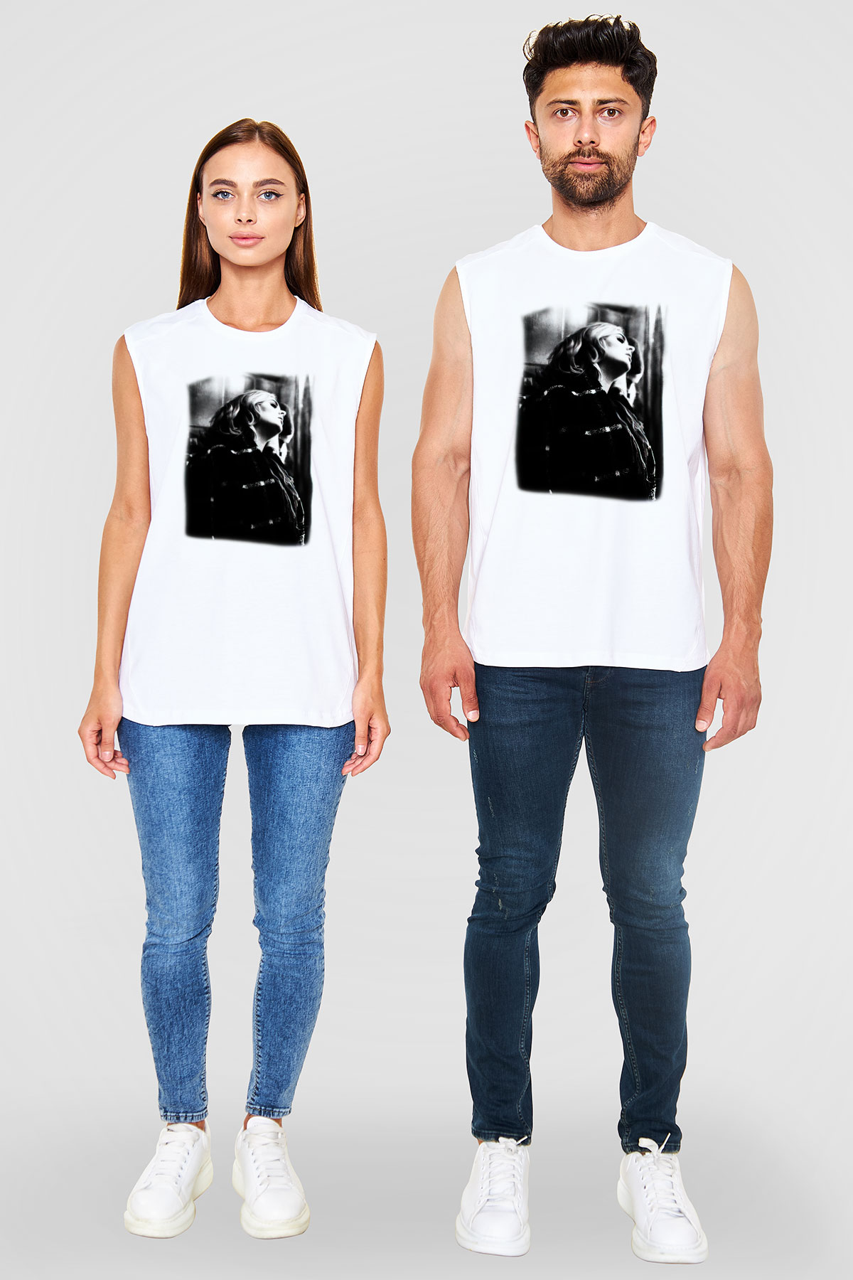 Adele Beyaz Unisex Kolsuz Tişört