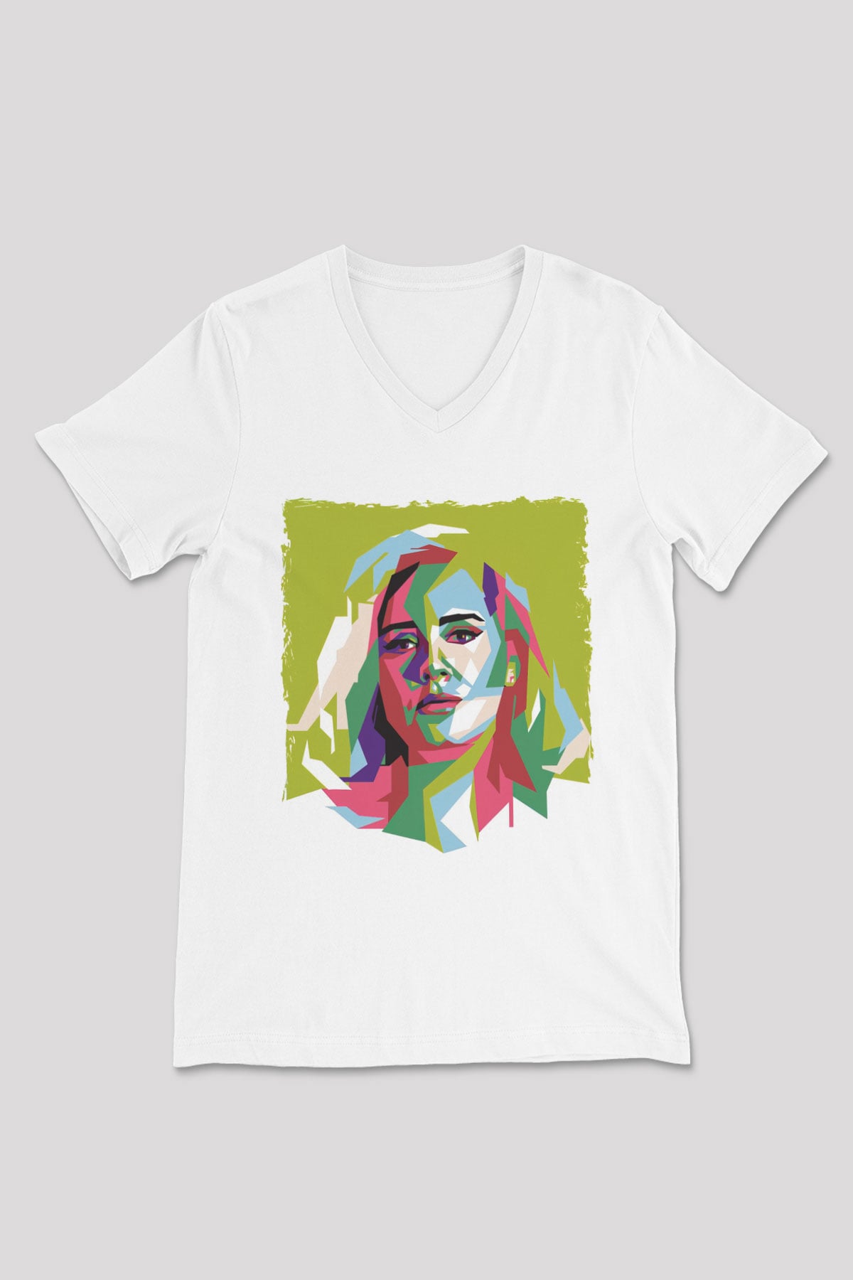 Adele Beyaz Unisex V Yaka Tişört