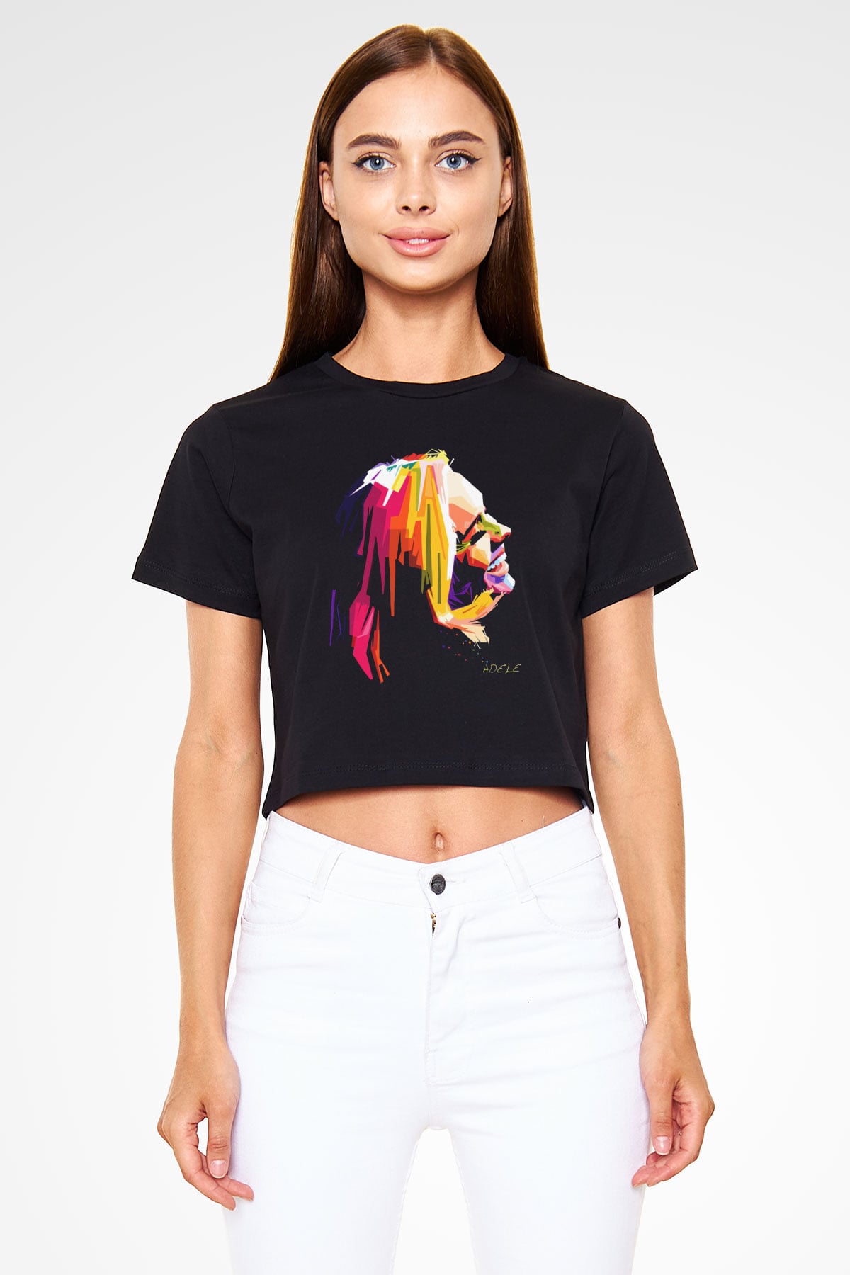 Adele Siyah  Crop Top Tişört