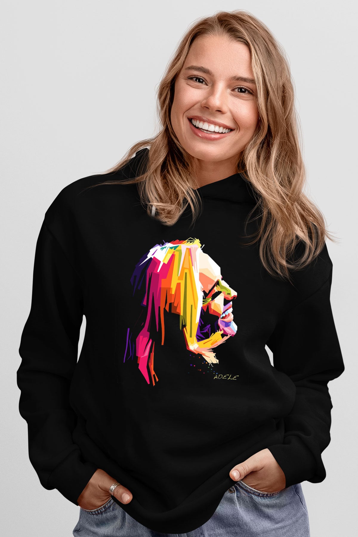 Adele Siyah Unisex Kapüşonlu Sweatshirt