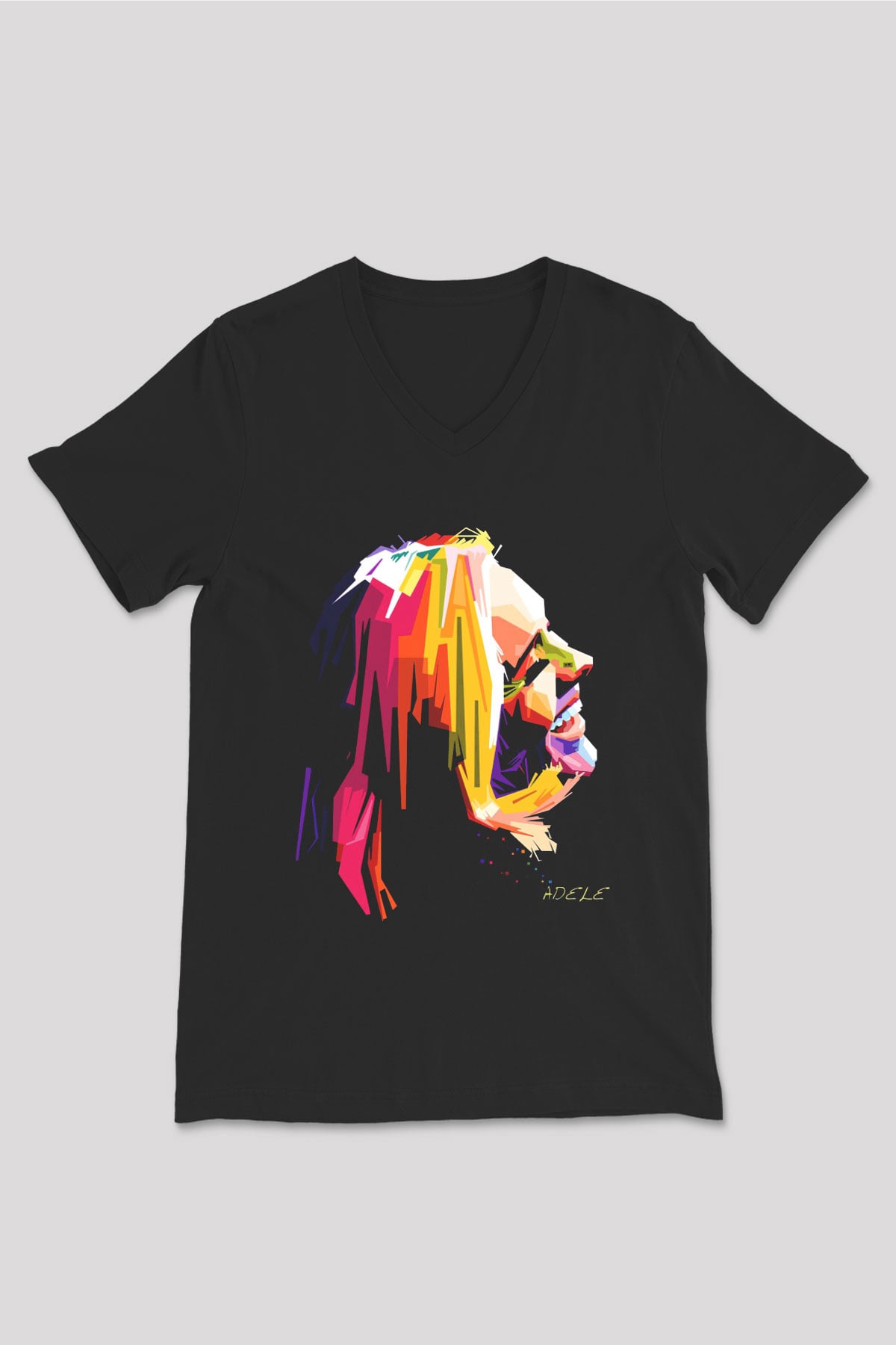 Adele Siyah Unisex V Yaka Tişört