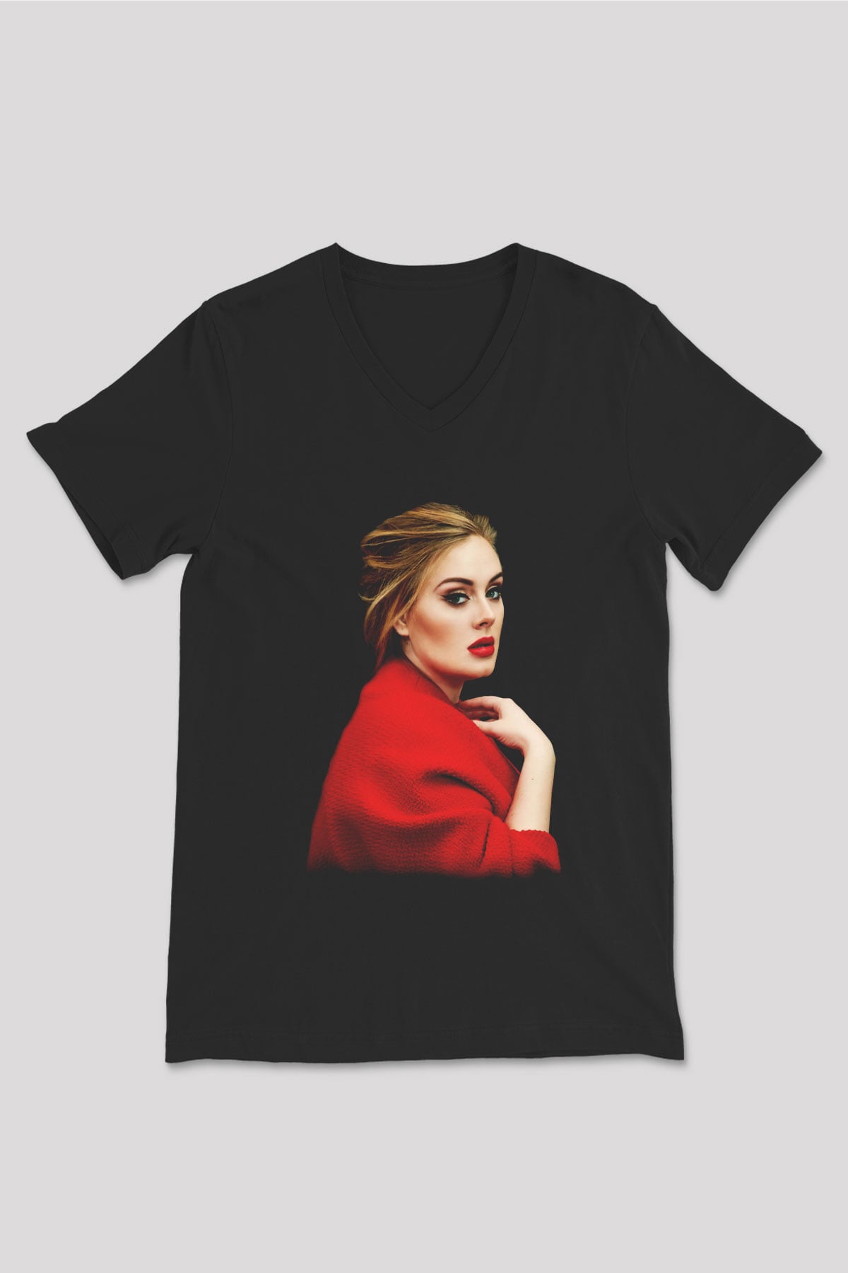 Adele Siyah Unisex V Yaka Tişört T-Shirt