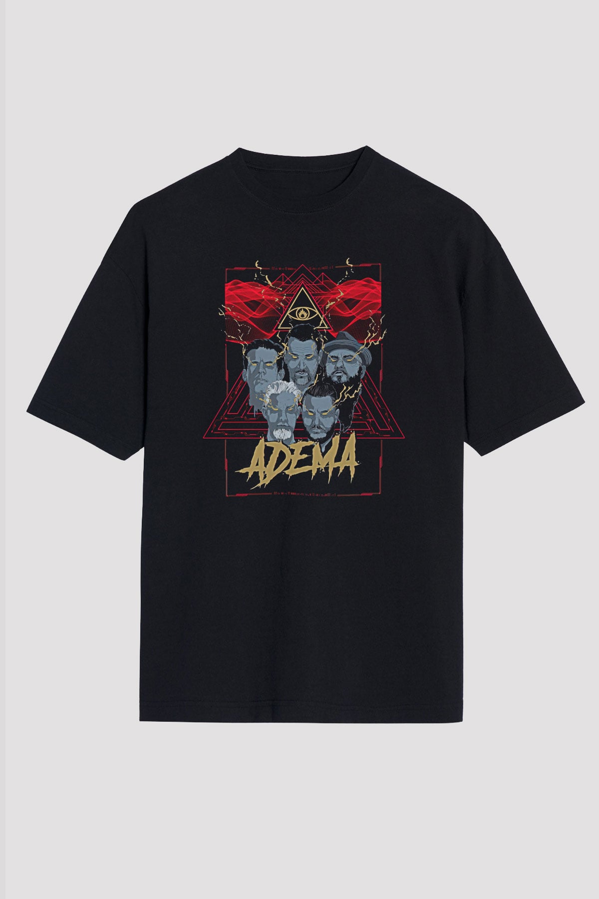 Adema Baskılı Unisex Siyah Oversize Tişört - Tshirt