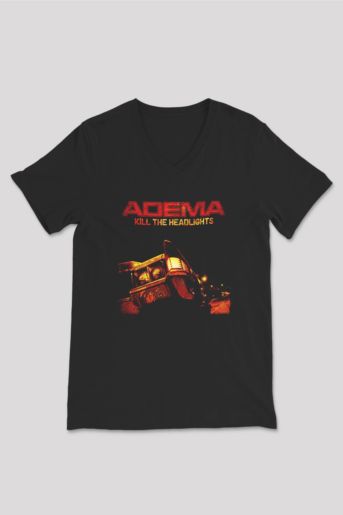 Adema Baskılı Unisex Siyah V Yaka Tişört - Tshirt