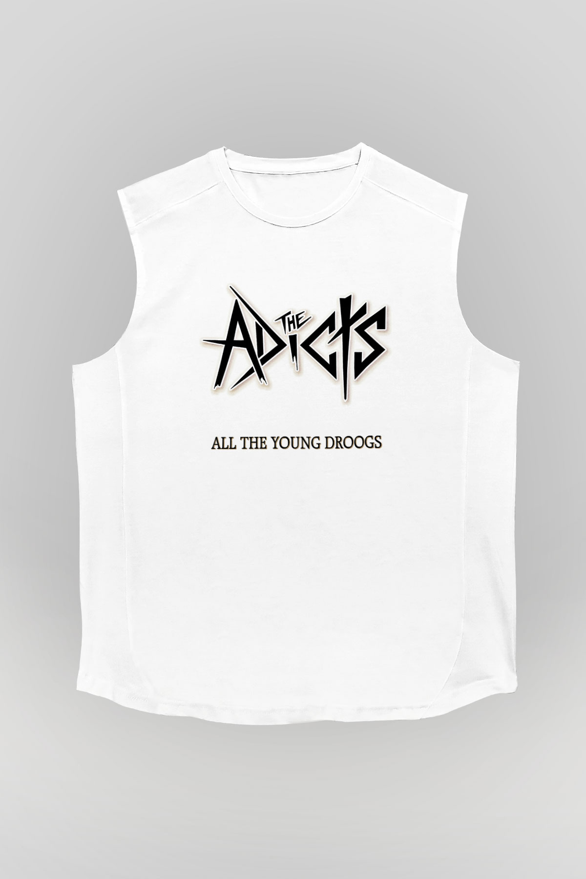 Adicts Baskılı Unisex Beyaz Kolsuz Tişört