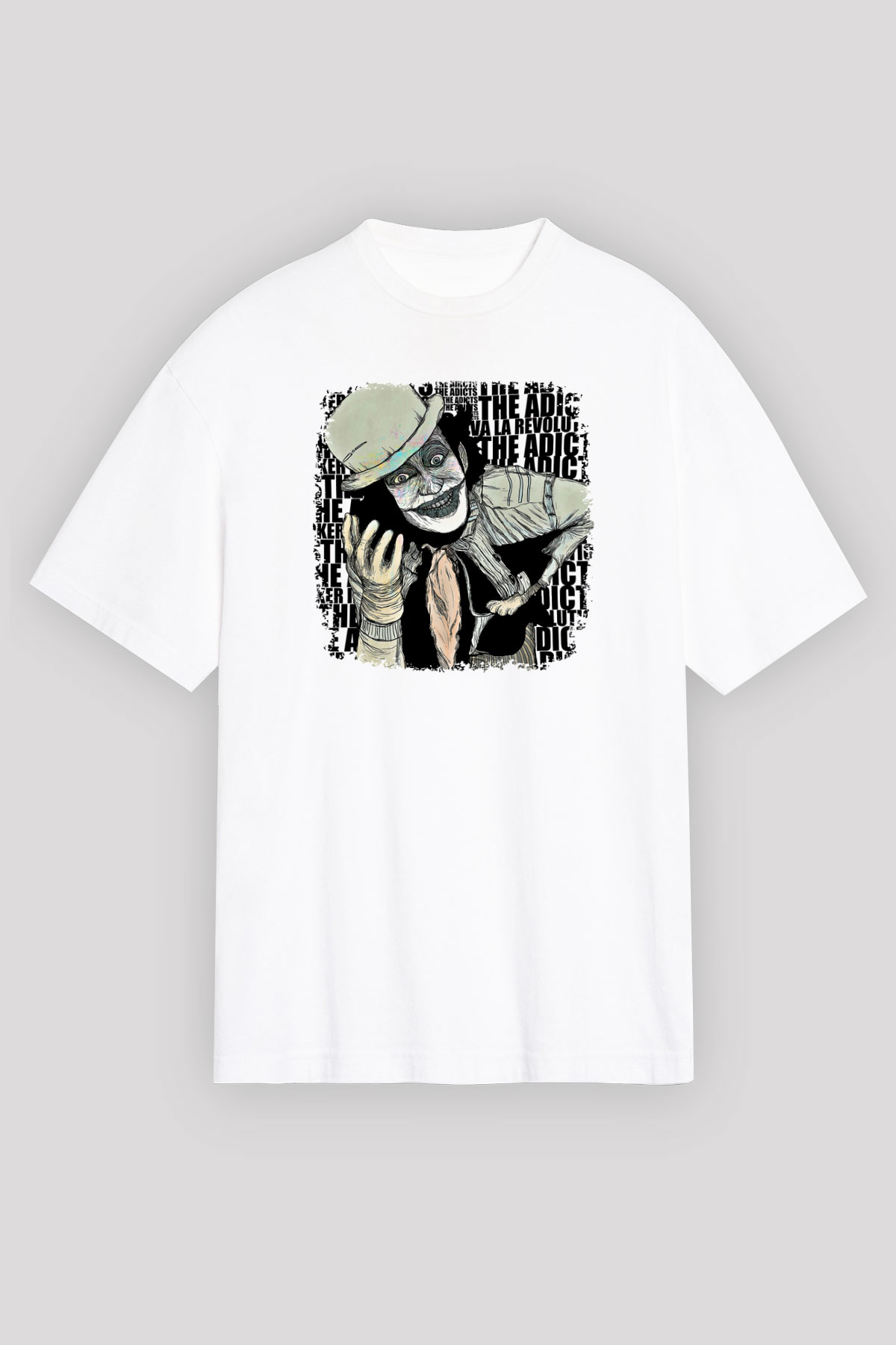 Adicts Baskılı Unisex Beyaz Oversize Tişört