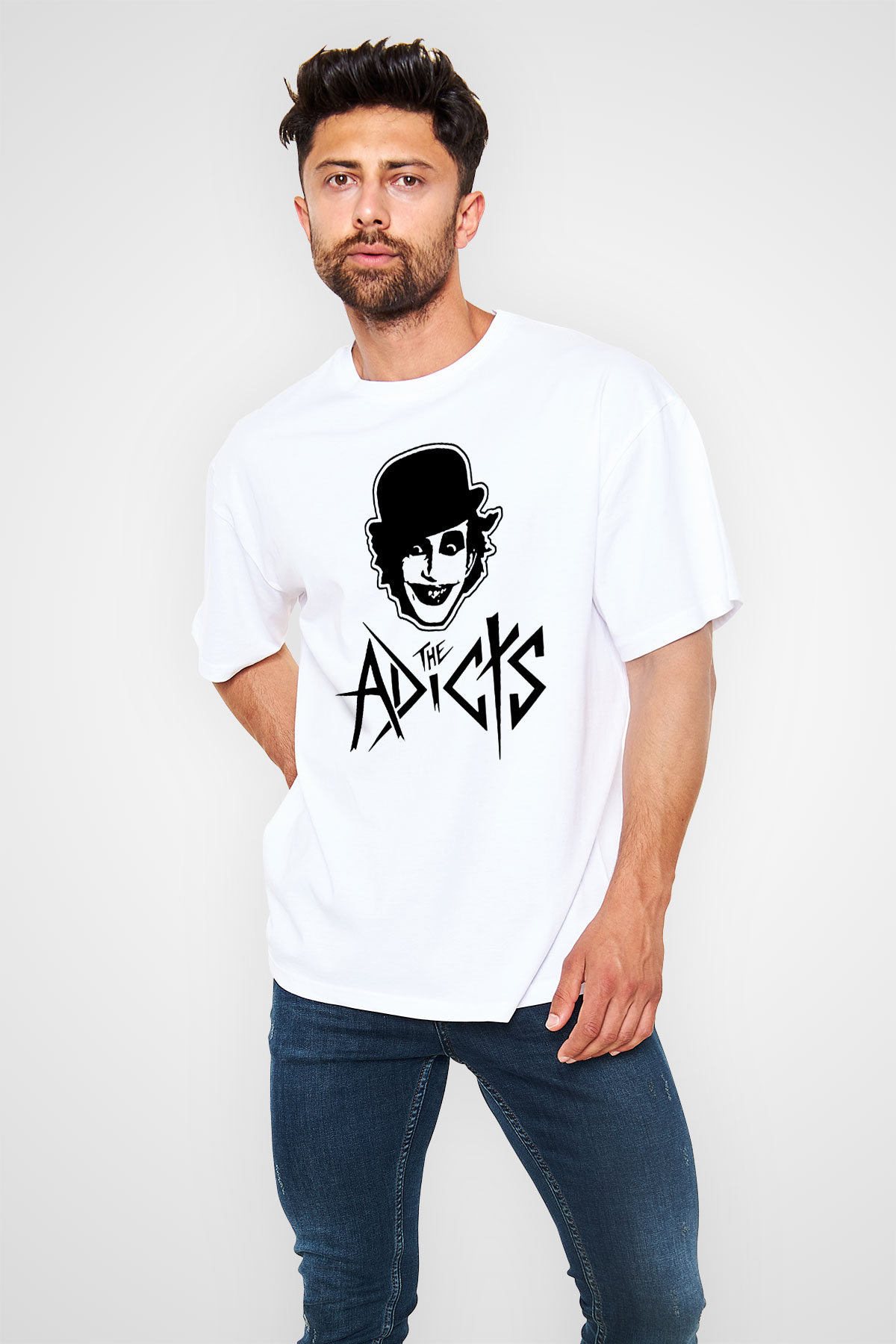 Adicts Baskılı Unisex Beyaz Oversize Tişört