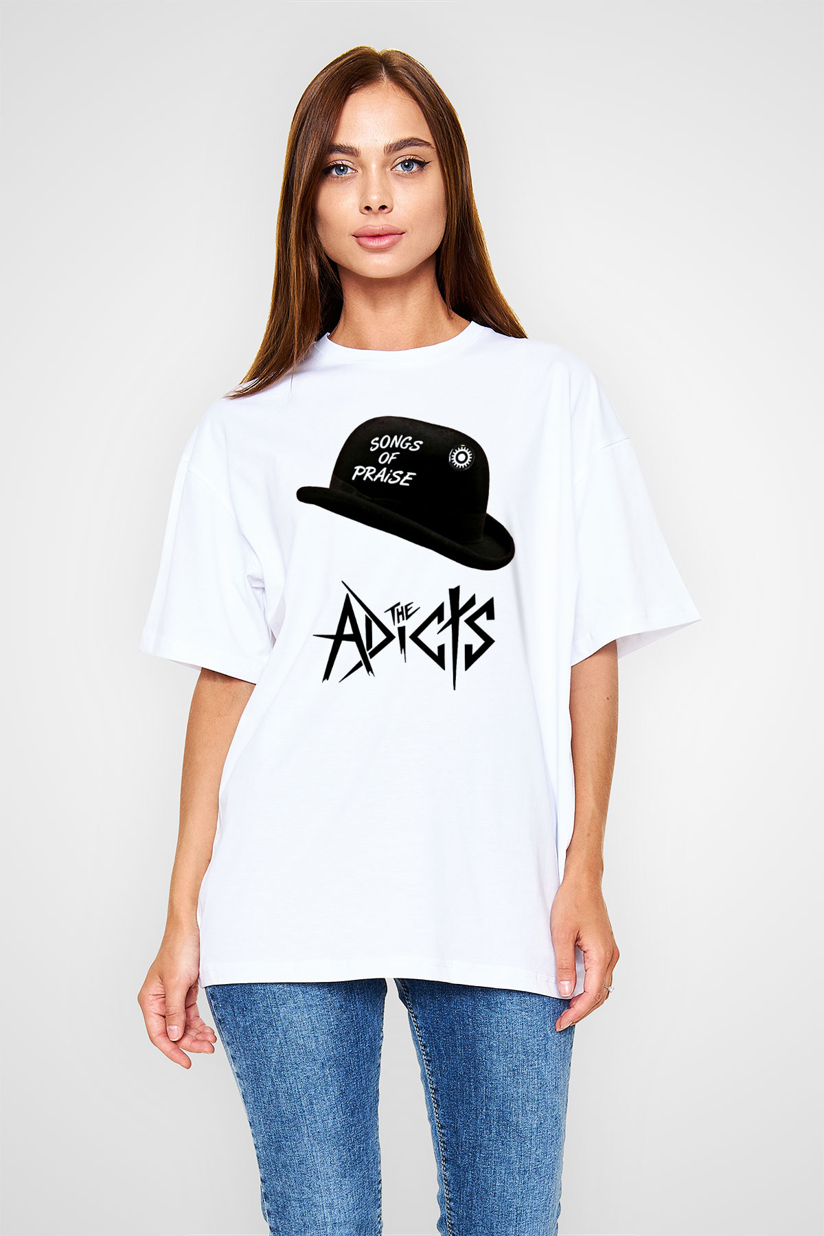 Adicts Baskılı Unisex Beyaz Oversize Tişört
