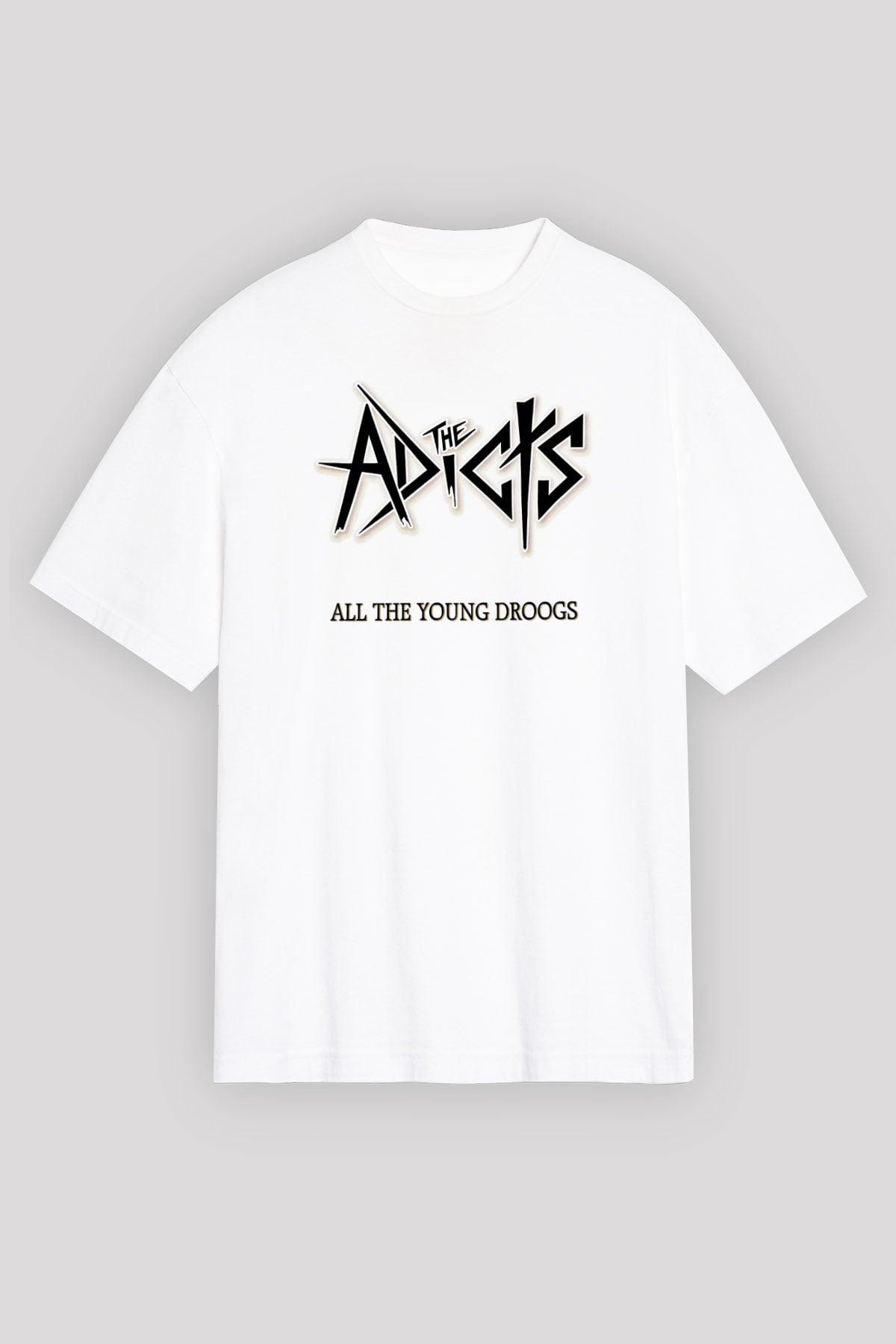 Adicts Baskılı Unisex Beyaz Oversize Tişört