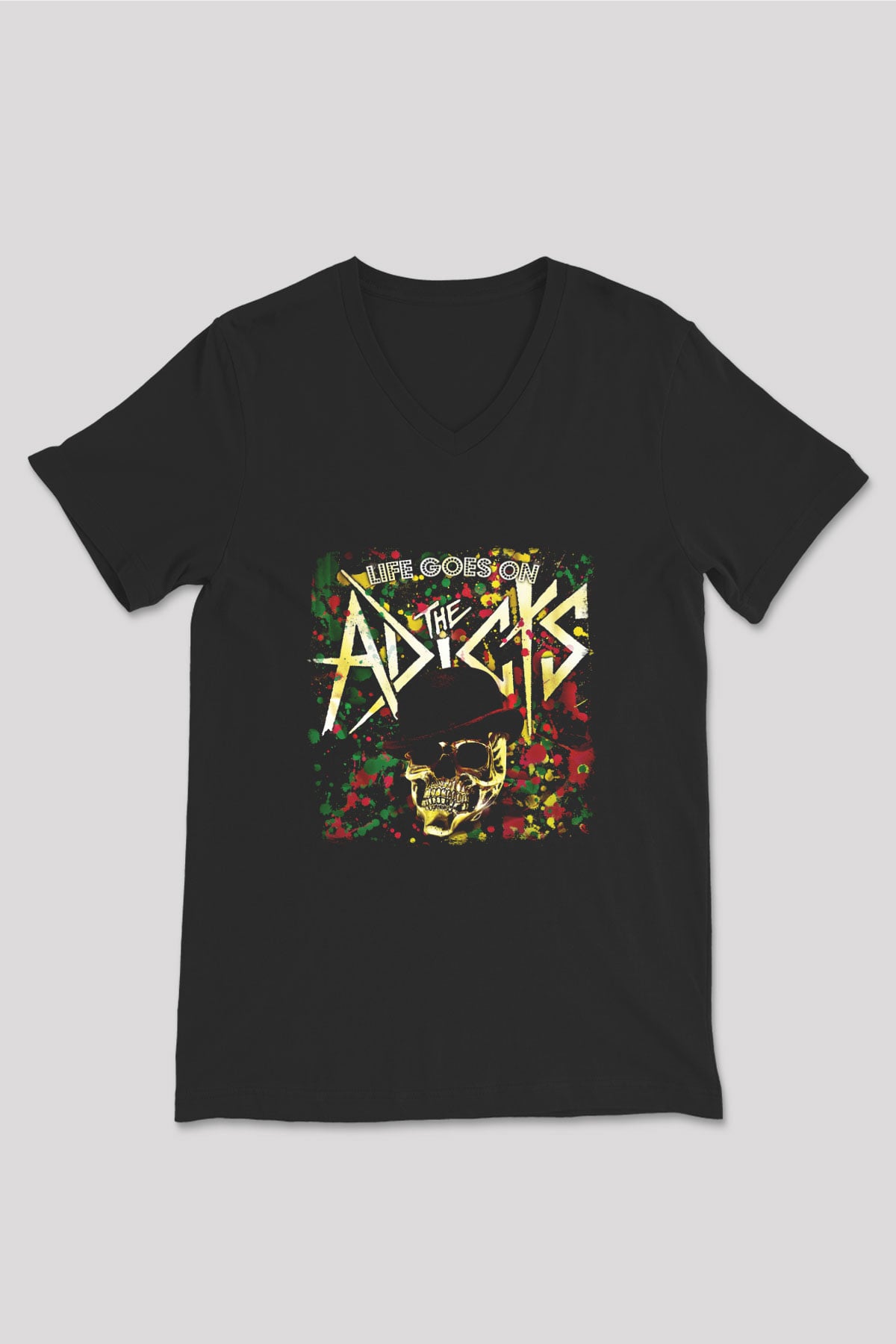 Adicts Baskılı Unisex Siyah V Yaka Tişört