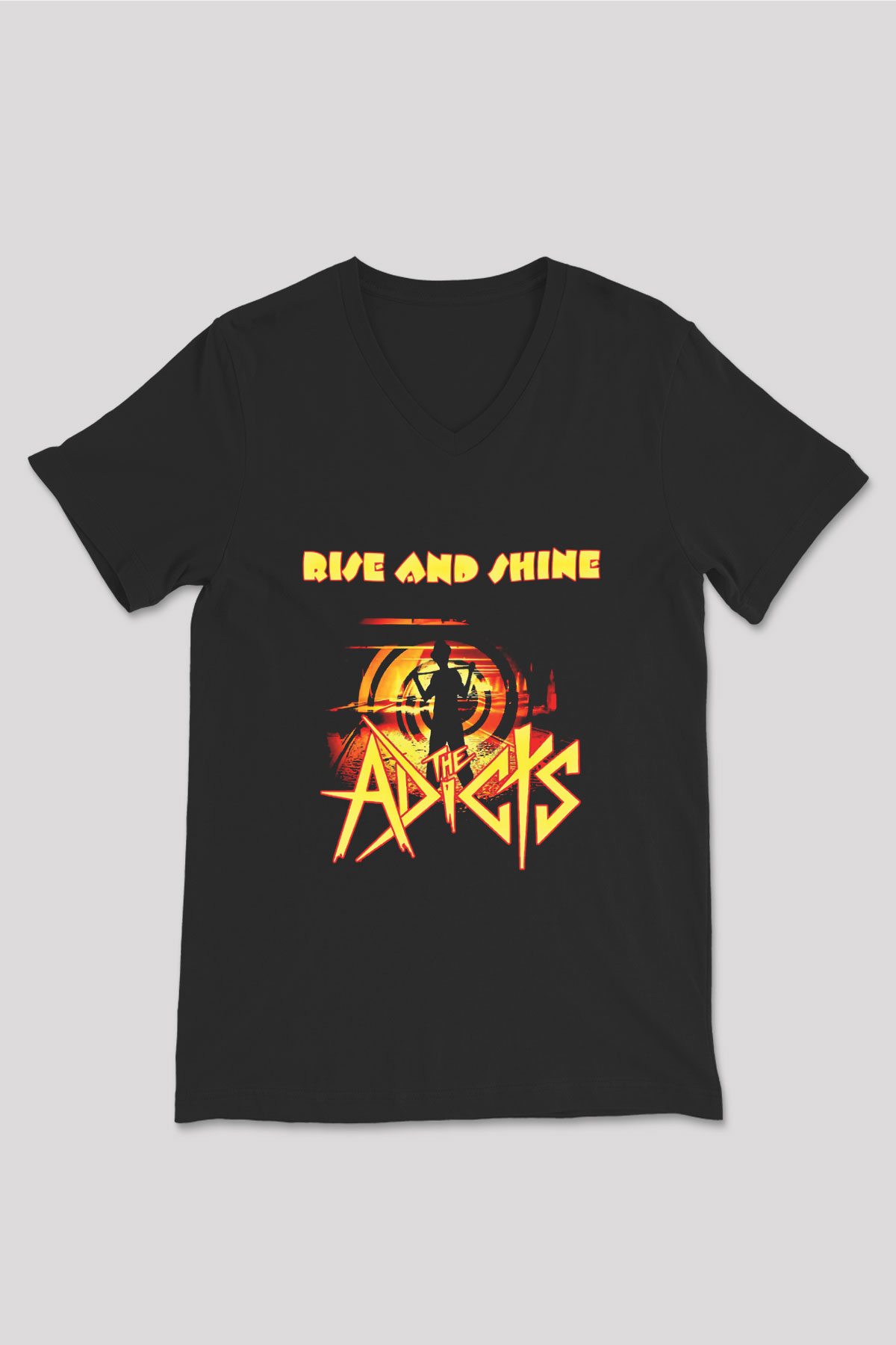 Adicts Baskılı Unisex Siyah V Yaka Tişört