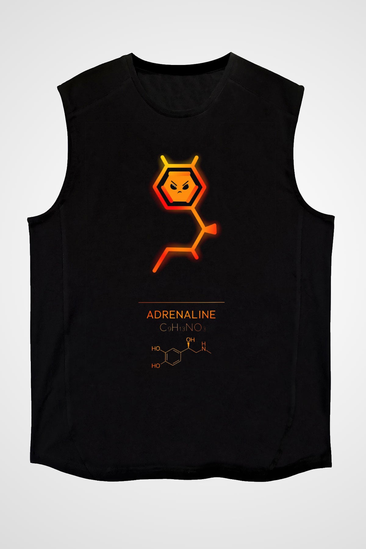 Adrenalin Molekülü Baskılı Unisex Kolsuz Siyah Tişört - Tshirt