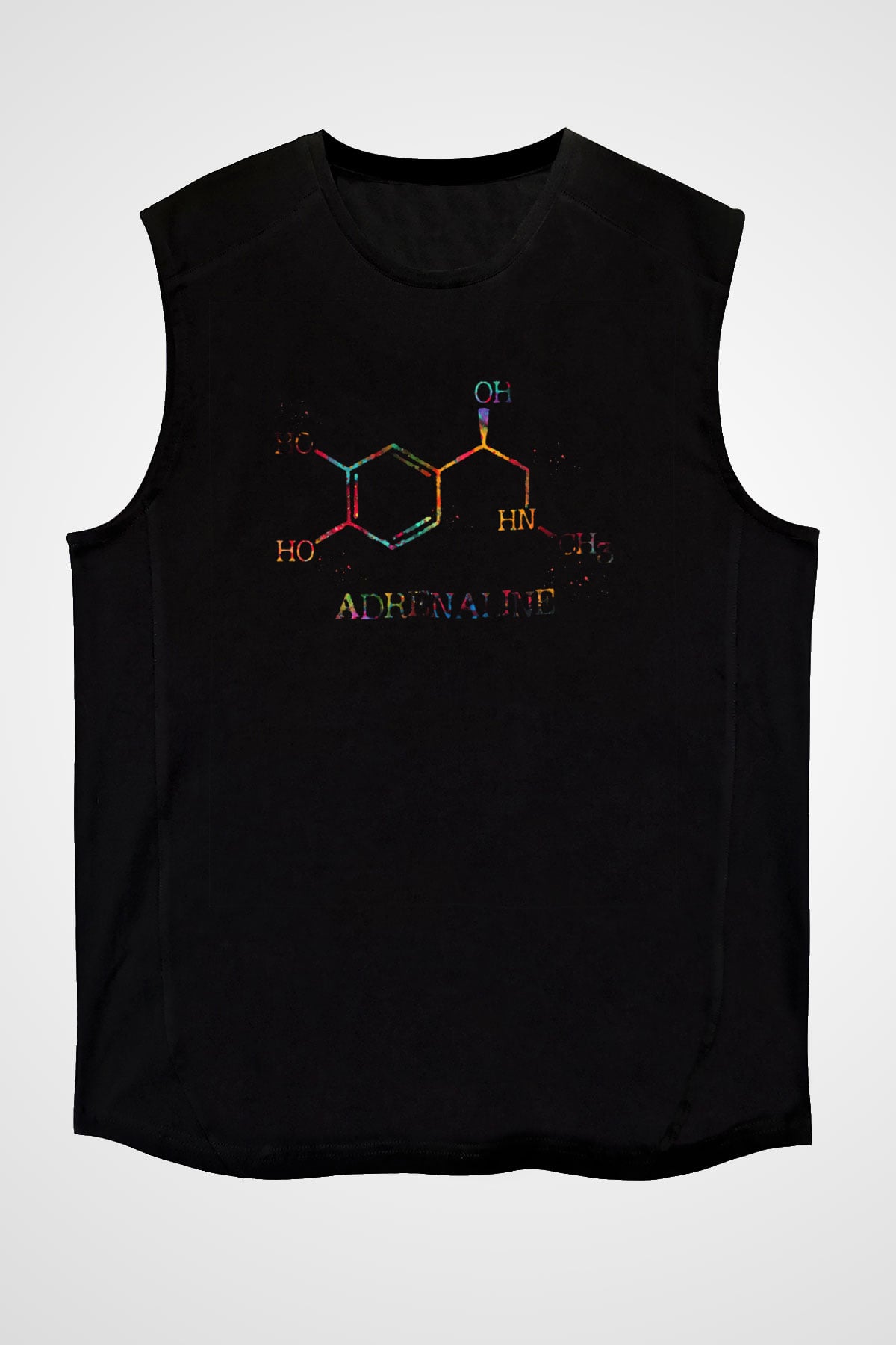 Adrenalin Molekülü Kimyasal Form Baskılı Unisex Kolsuz Siyah Tişört - Tshirt