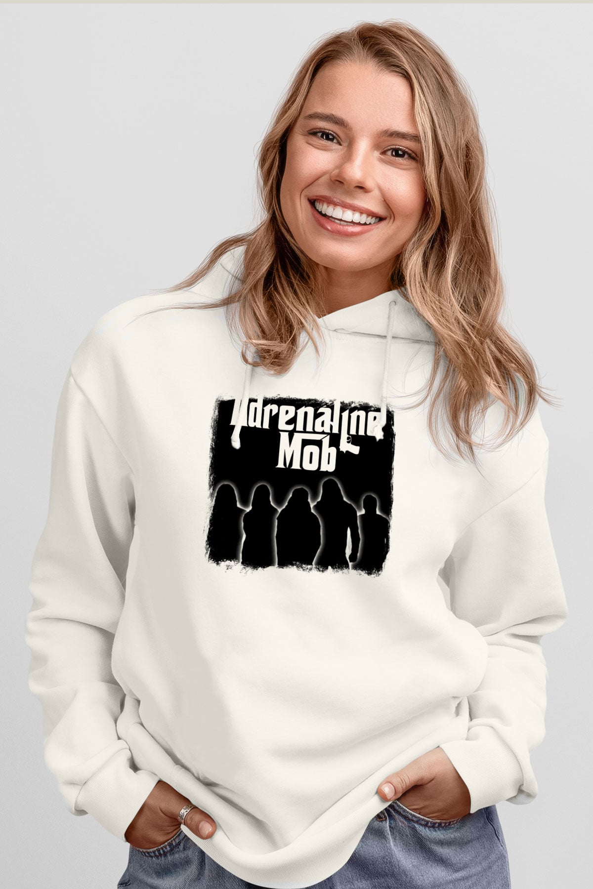Adrenaline Mob Baskılı Unisex Beyaz Hoodie