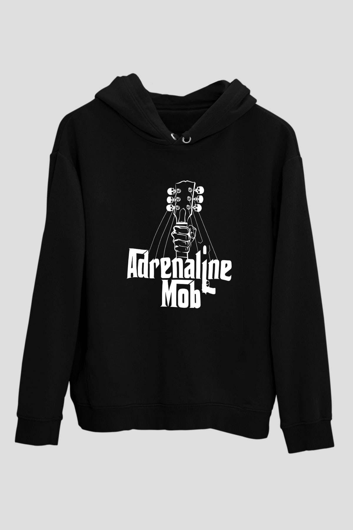 Adrenaline Mob Baskılı Unisex Siyah Hoodie