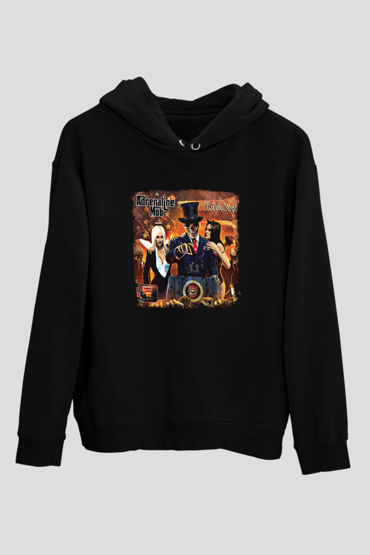 Adrenaline Mob Baskılı Unisex Siyah Hoodie
