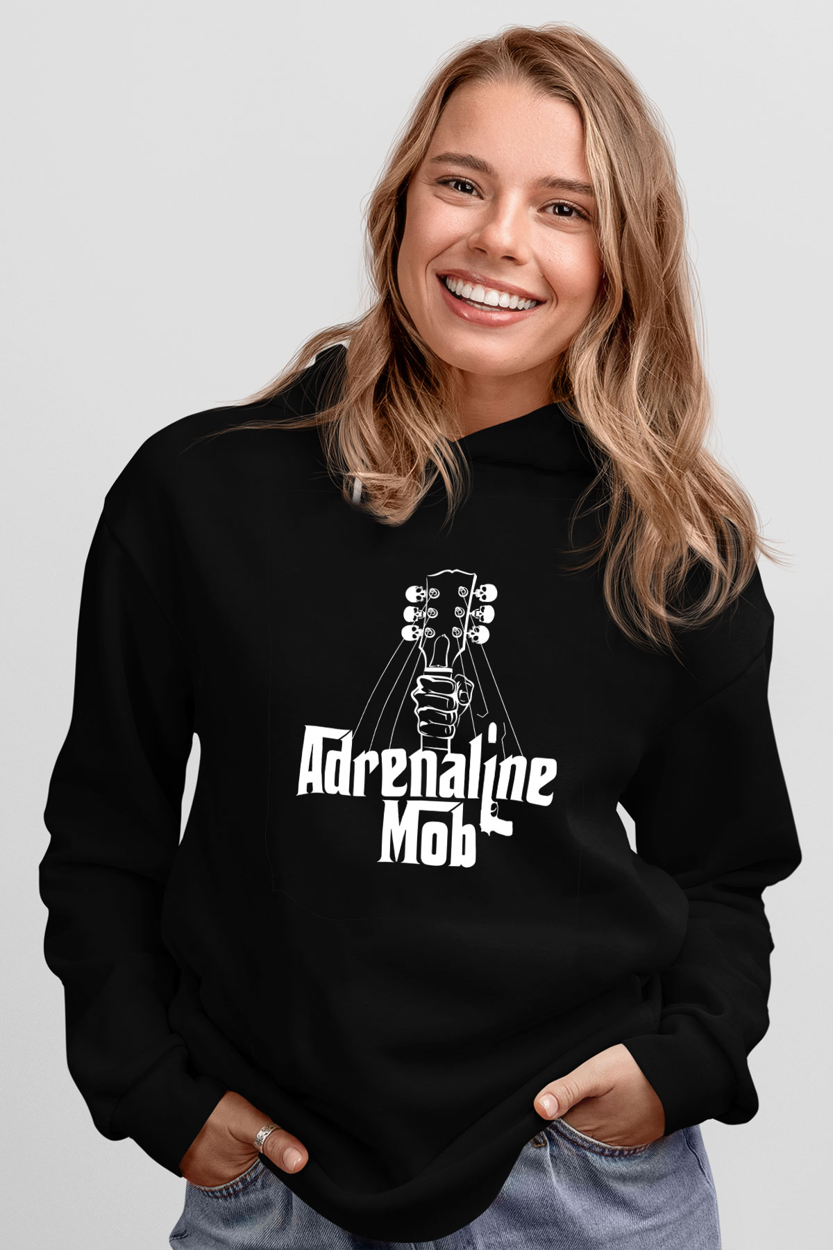 Adrenaline Mob Baskılı Unisex Siyah Hoodie