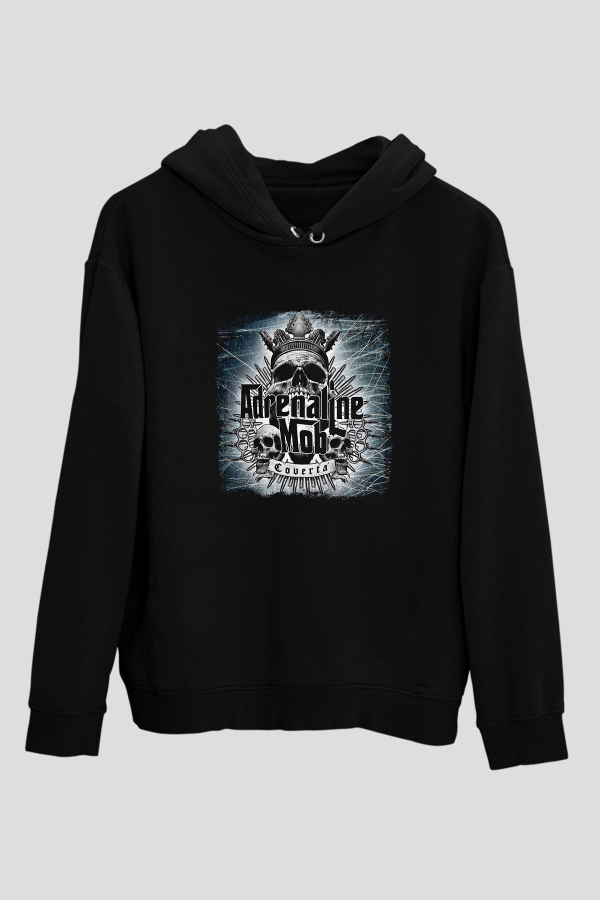 Adrenaline Mob Baskılı Unisex Siyah Hoodie