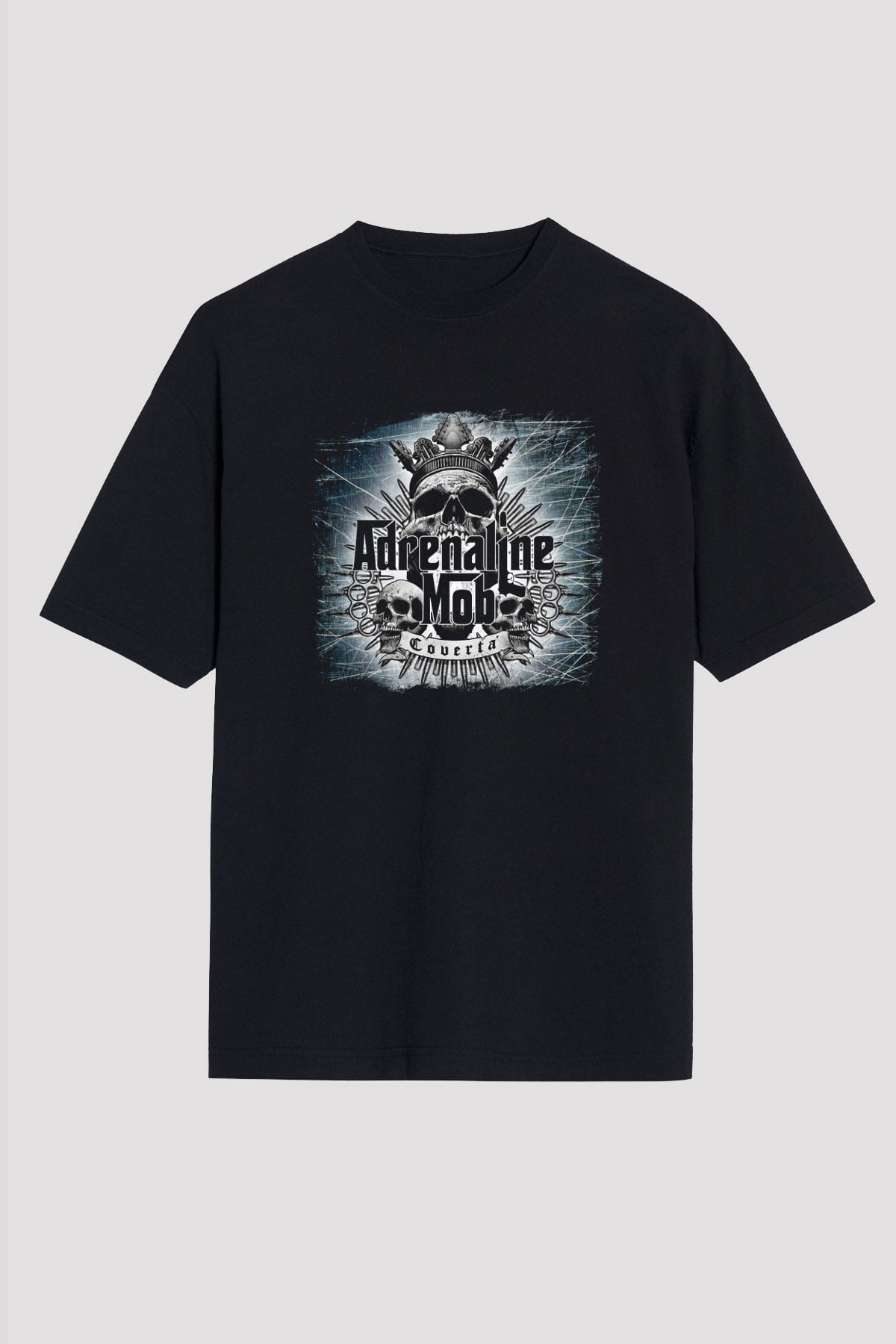 Adrenaline Mob Baskılı Unisex Siyah Oversize Tişört