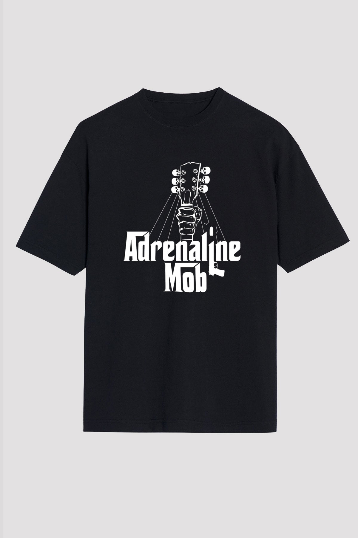 Adrenaline Mob Baskılı Unisex Siyah Oversize Tişört