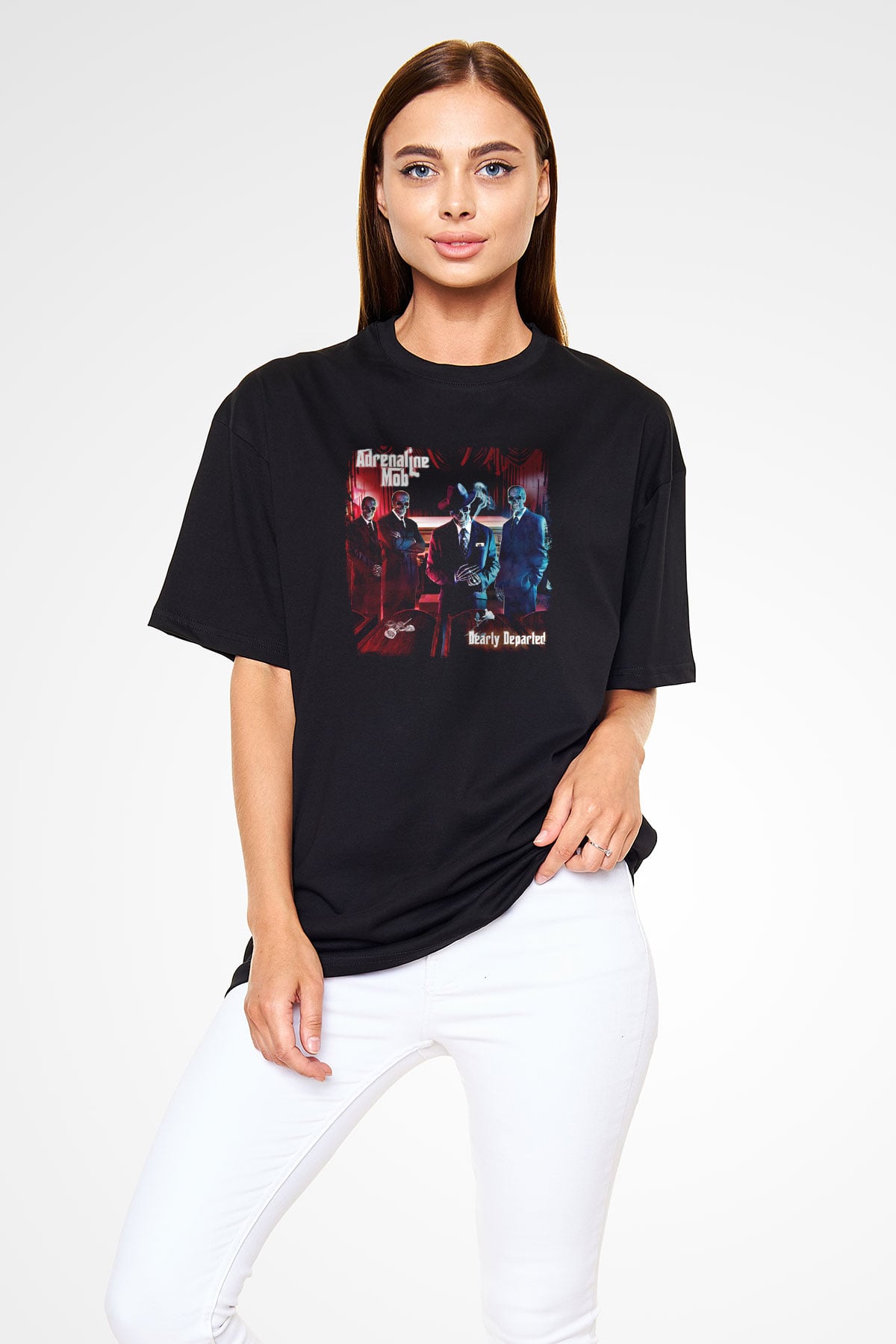 Adrenaline Mob Baskılı Unisex Siyah Oversize Tişört