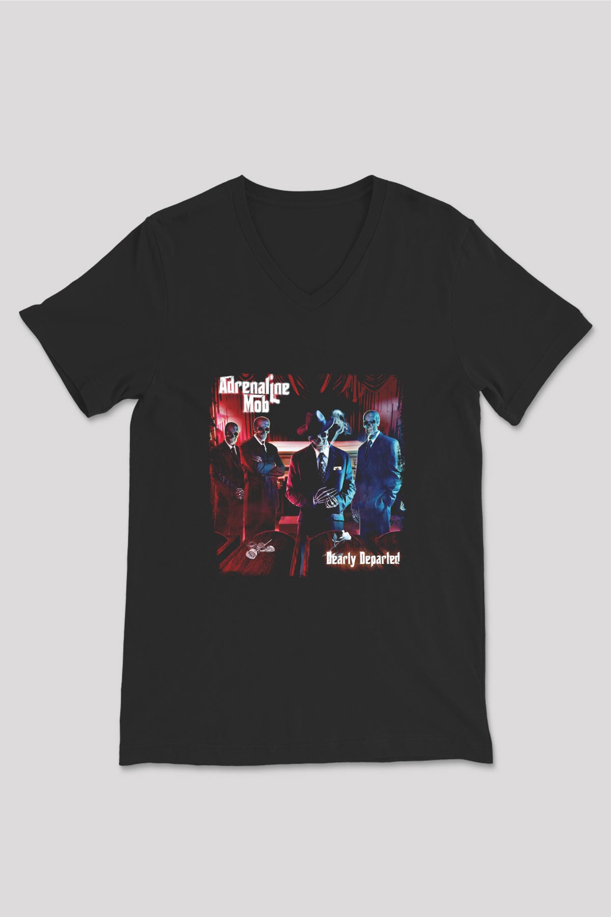 Adrenaline Mob Baskılı Unisex Siyah V Yaka Tişört