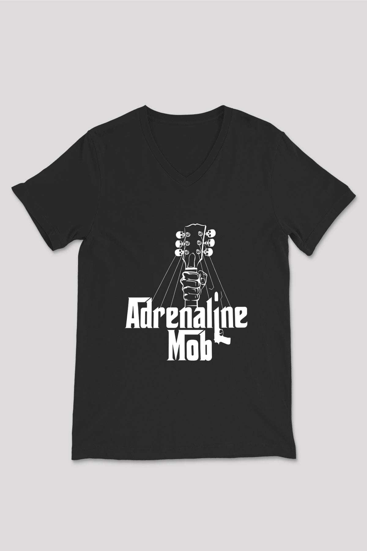 Adrenaline Mob Baskılı Unisex Siyah V Yaka Tişört
