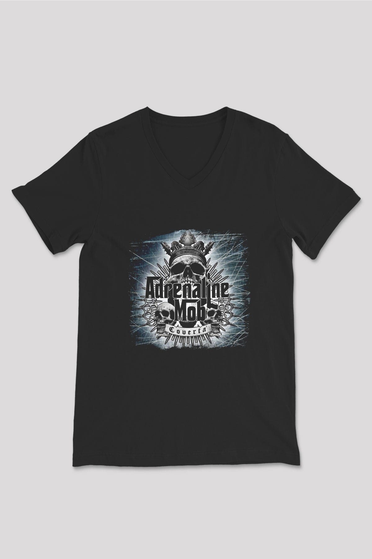 Adrenaline Mob Baskılı Unisex Siyah V Yaka Tişört